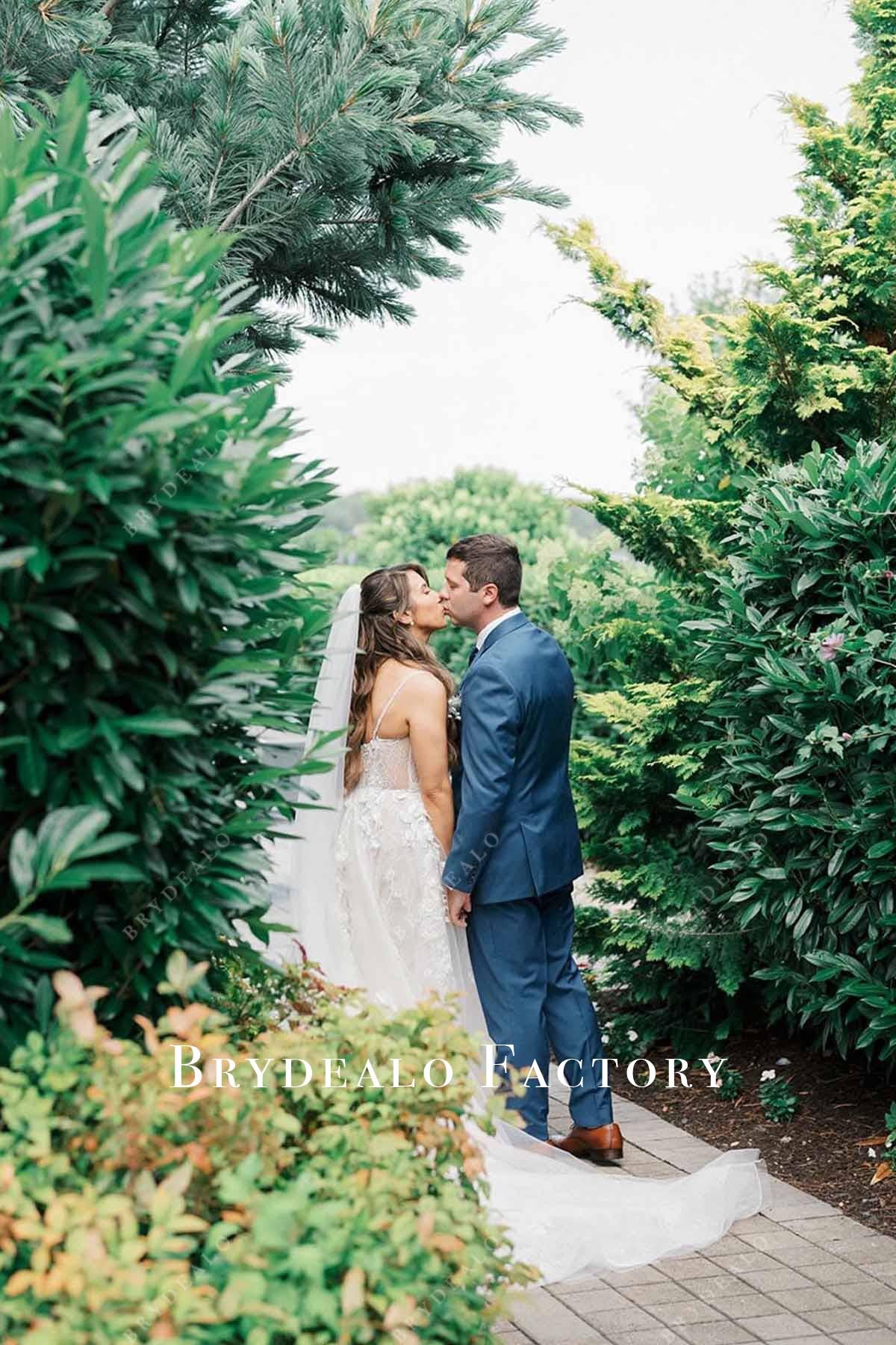 lace appliques a line wedding dress