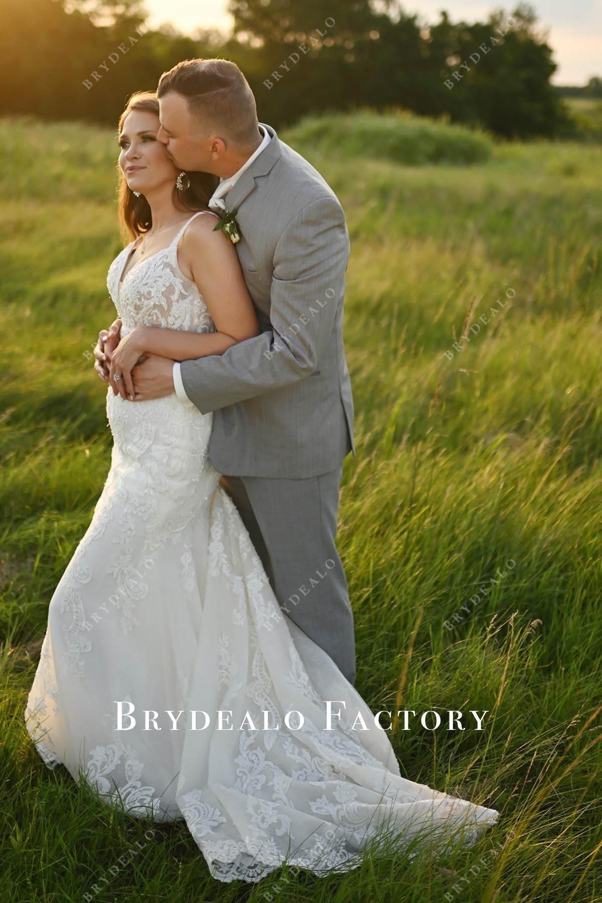 lace appliques mermaid wedding dress