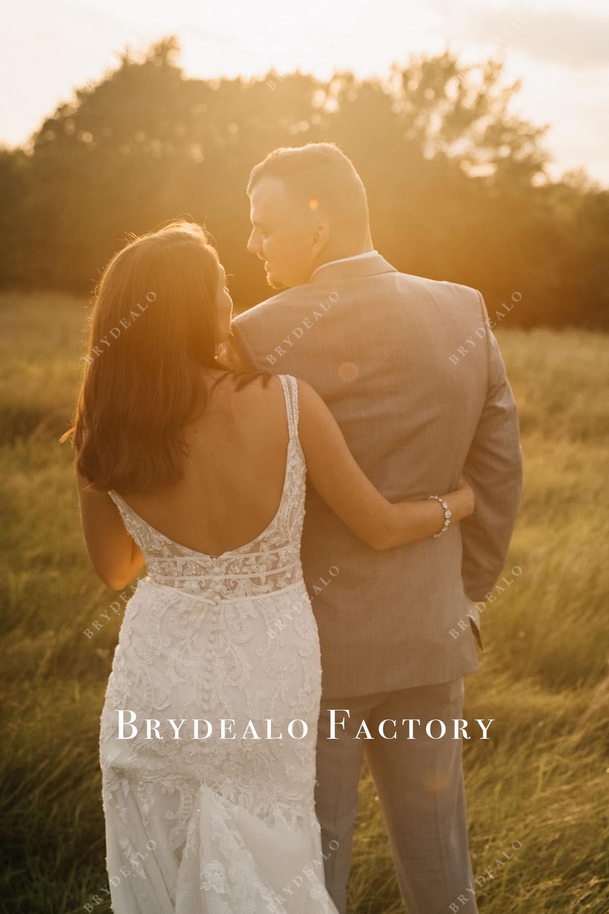 lace appliques open back wedding dress