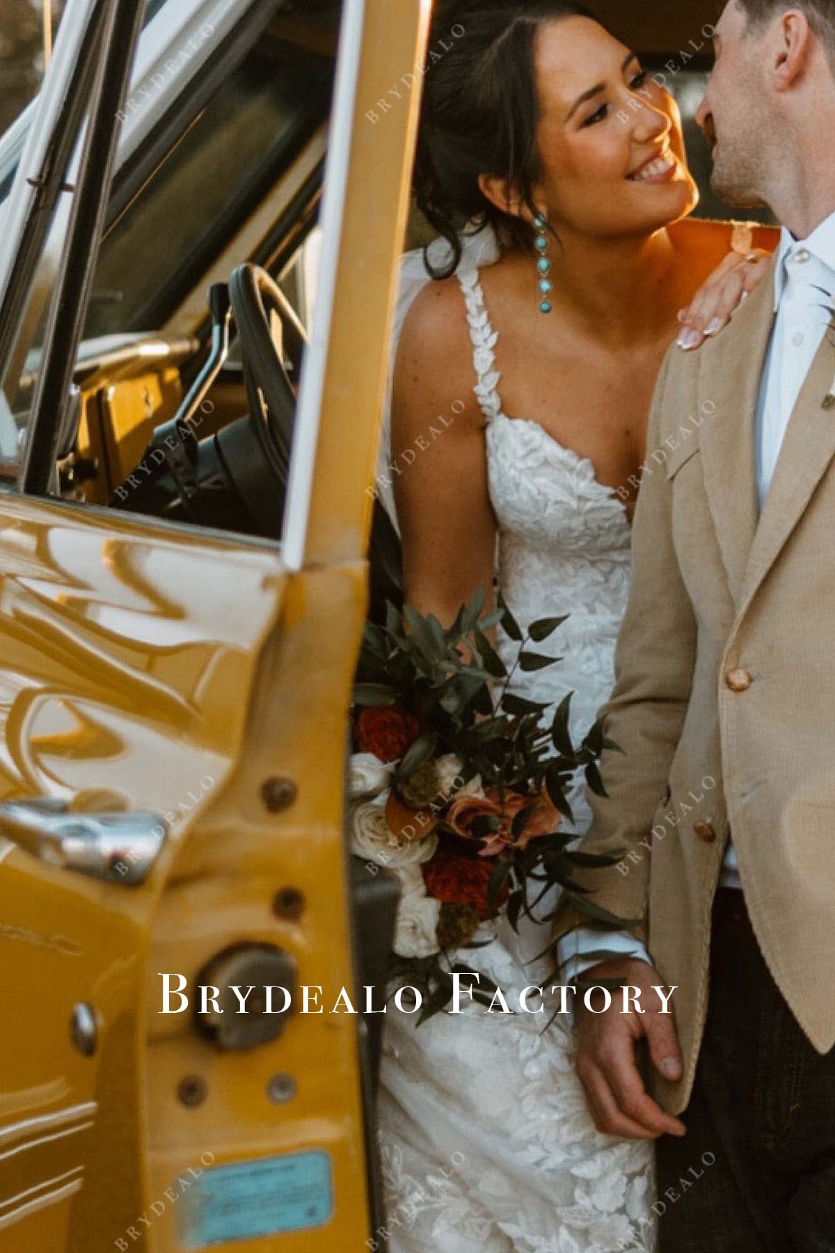 lace appliques sweetheart neck mermaid wedding dress