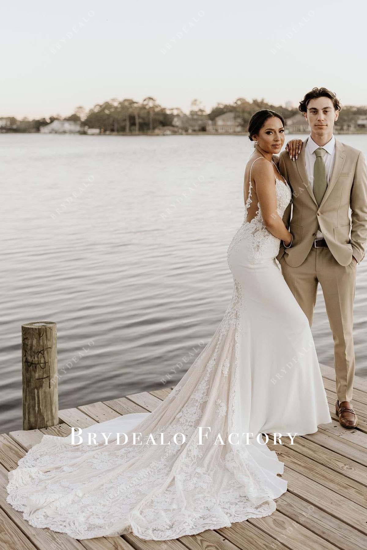 Lace Appliques Mermaid Long Train Beach Wedding Dress Lace Appliques Mermaid Long Train Beach Wedding Dress
