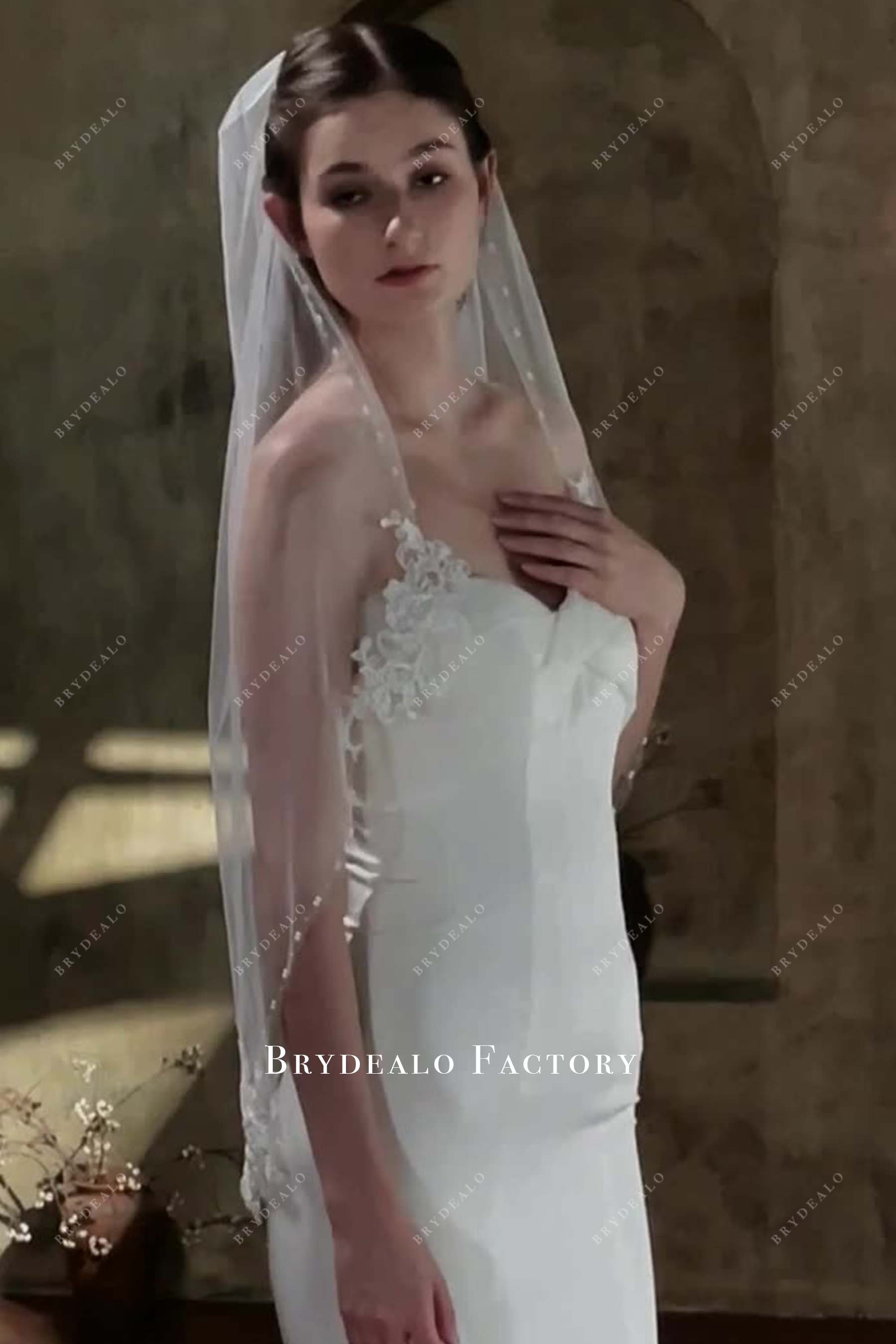 lace appliques tulle bridal veil