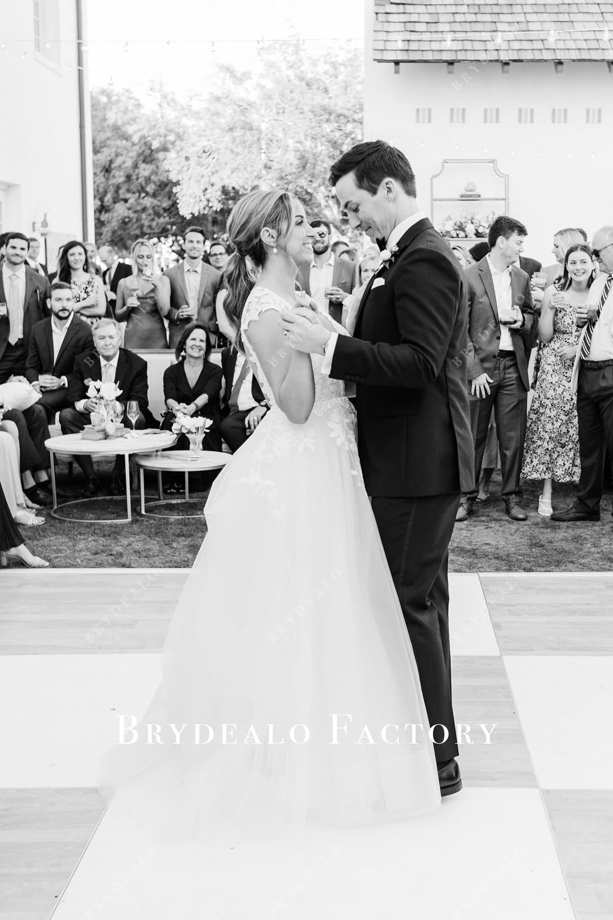 lac cap sleeves wedding dress