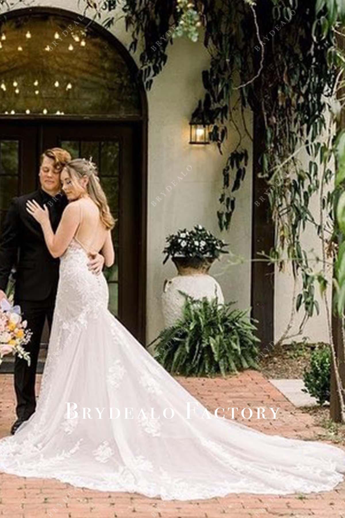 lace chapel train wedding dress