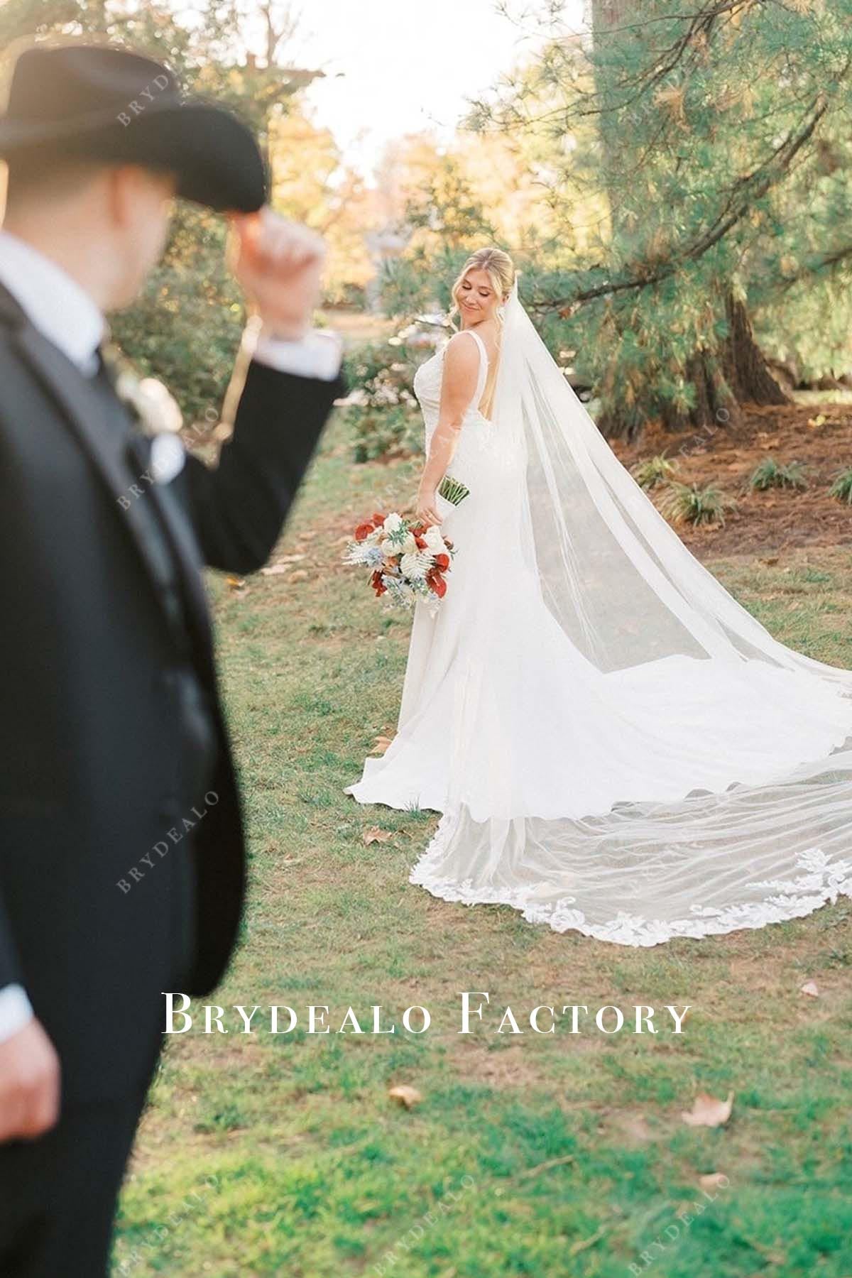 lace chapel train wedding dress