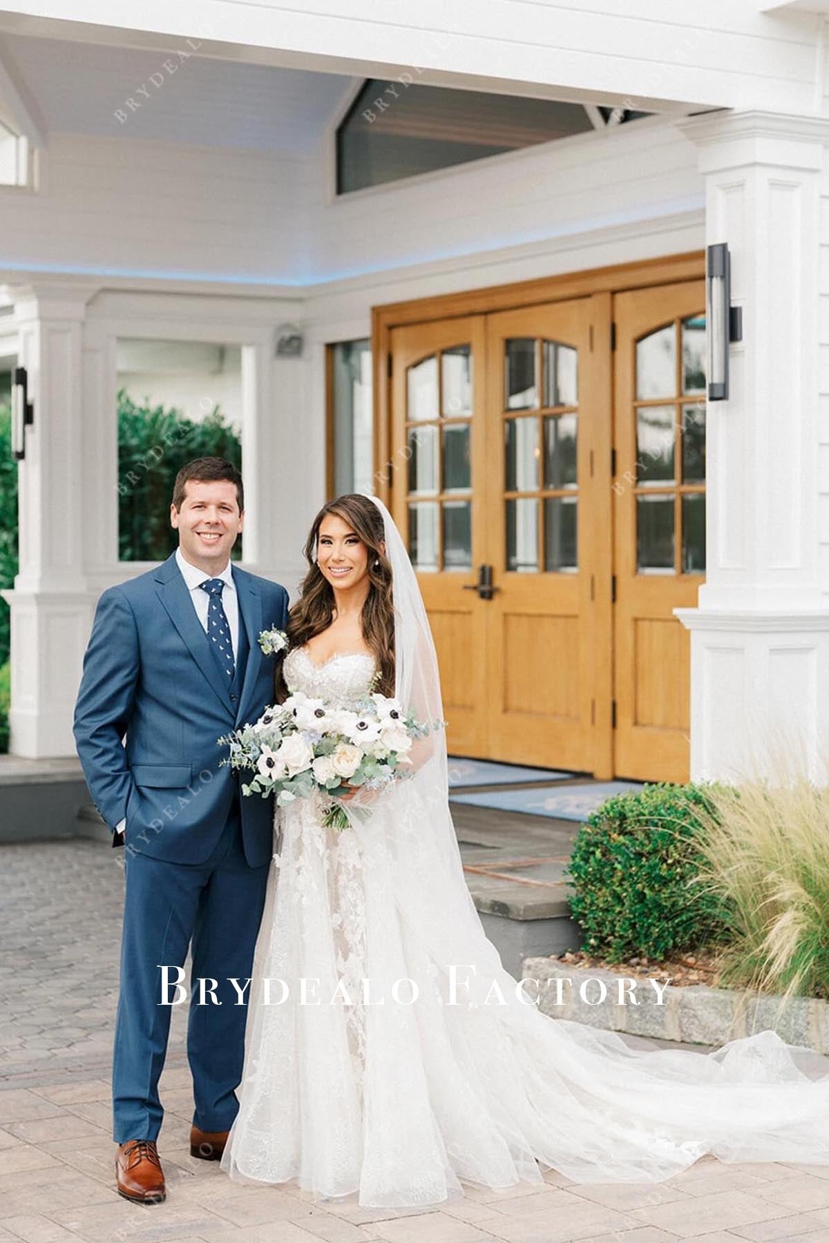 lace chapel train wedding dress