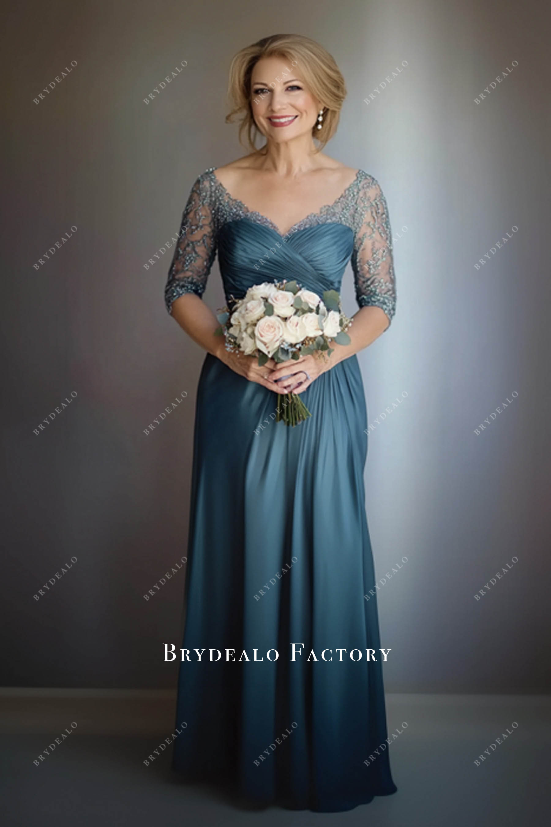 lace chiffon pleated mother of bride dress