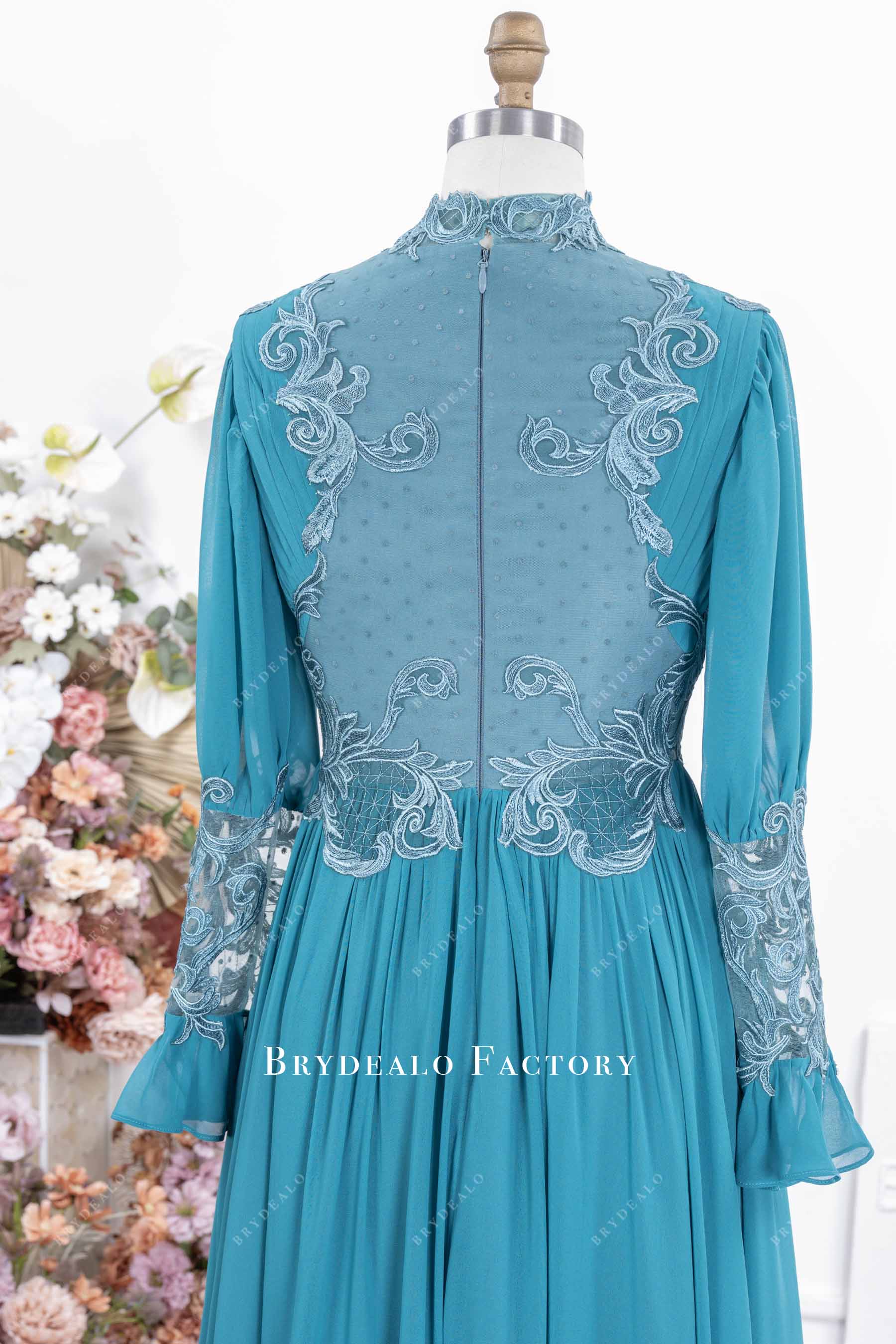 lace chiffon sheer sleeves prom dress