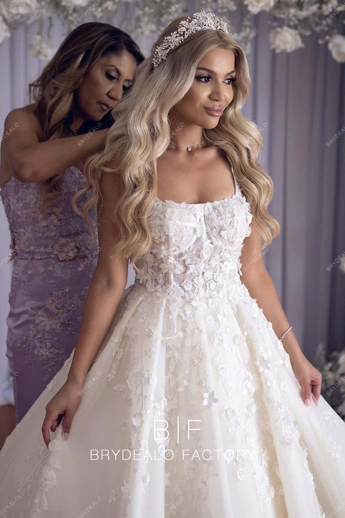 Romantic 3D Lace Corset Ball Gown Custom Princess Wedding Dress Romantic 3D Lace Corset Ball Gown Custom Princess Wedding Dress