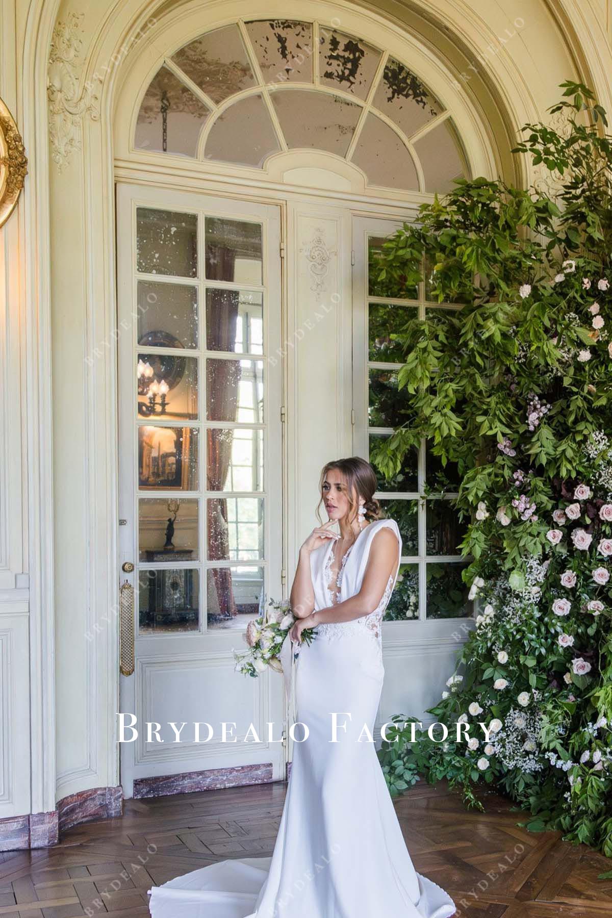 lace crepe mermaid wedding dress