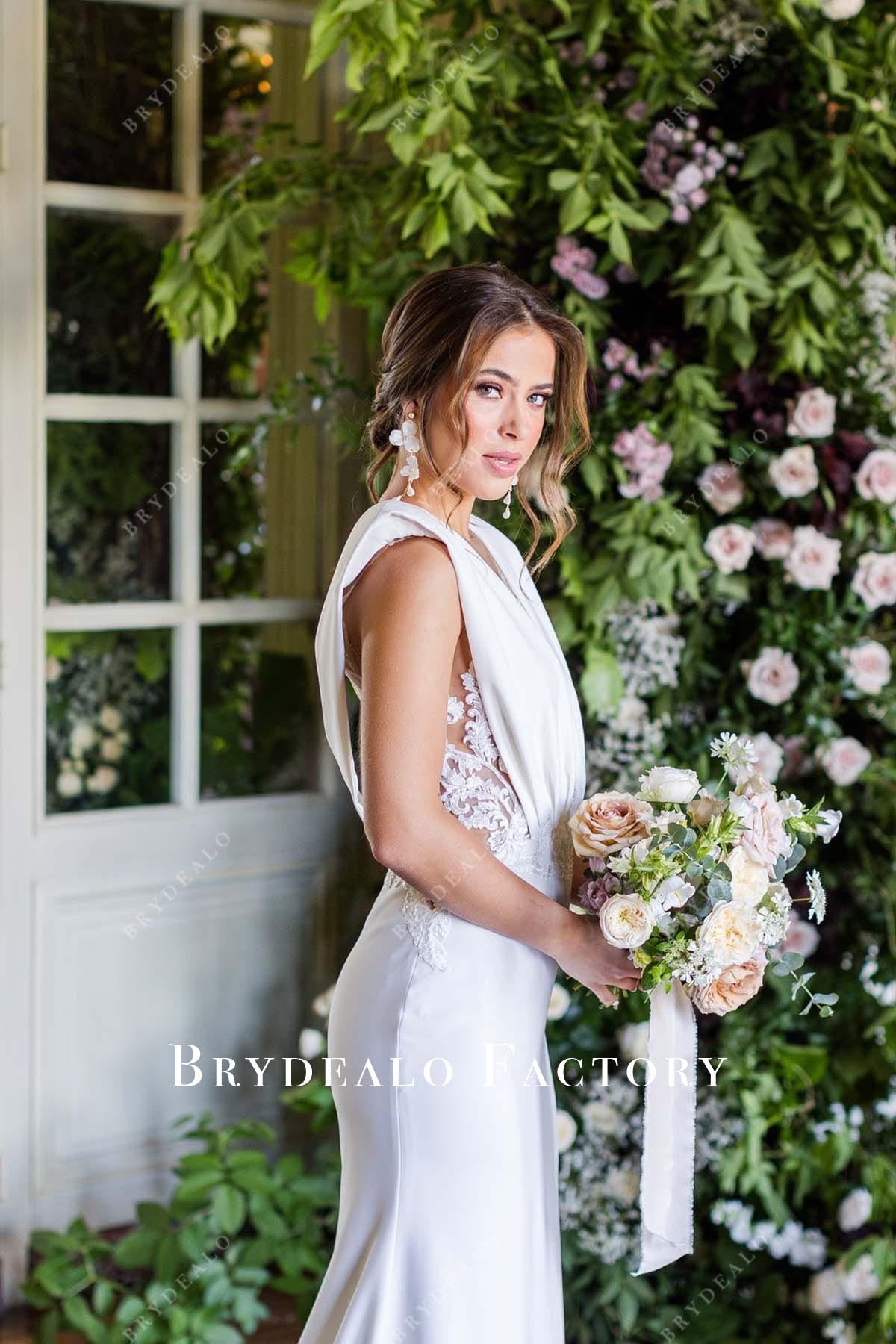 lace crepe sleeveless wedding dress