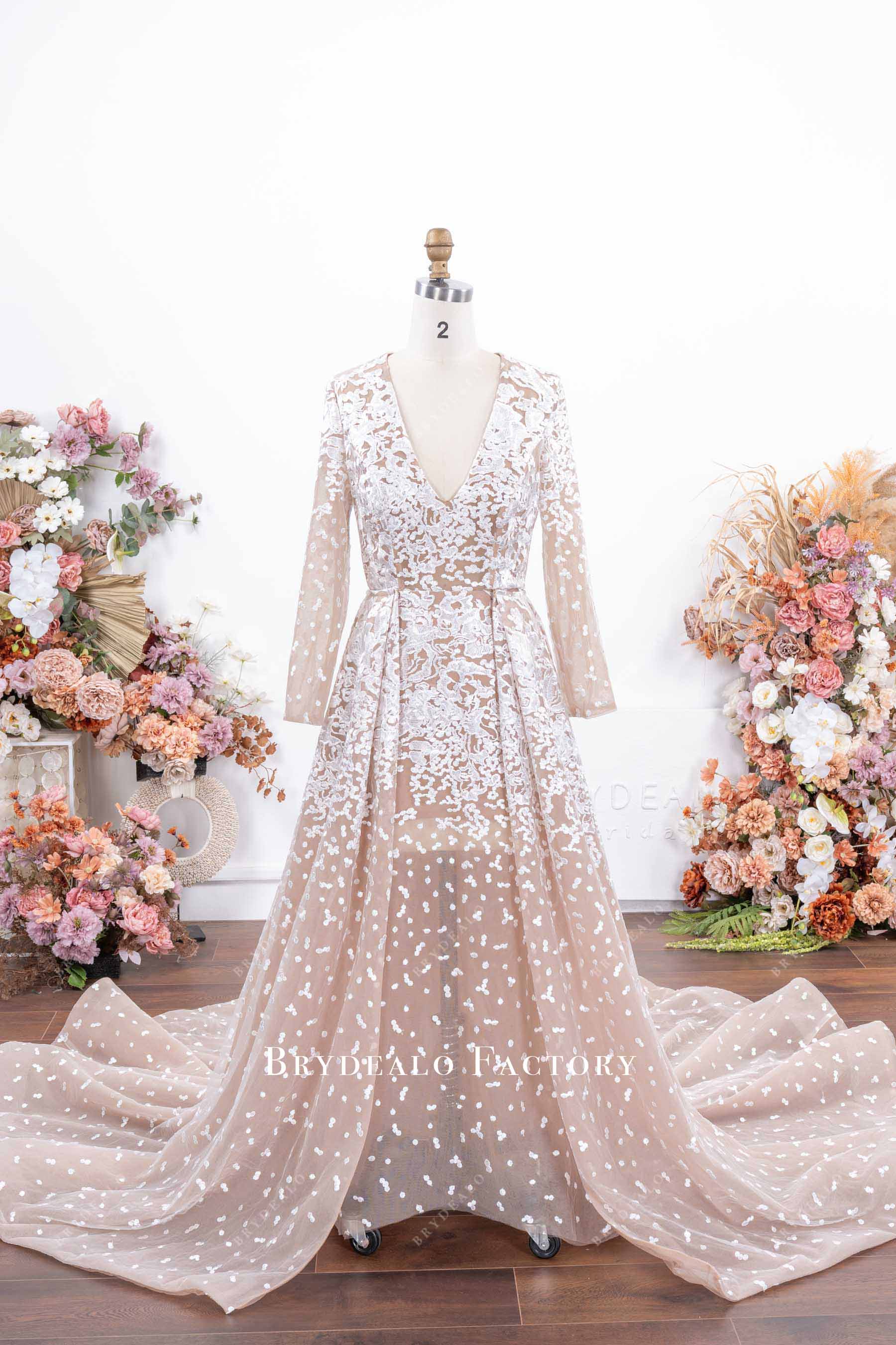 lace detachable overskirt bridal dress