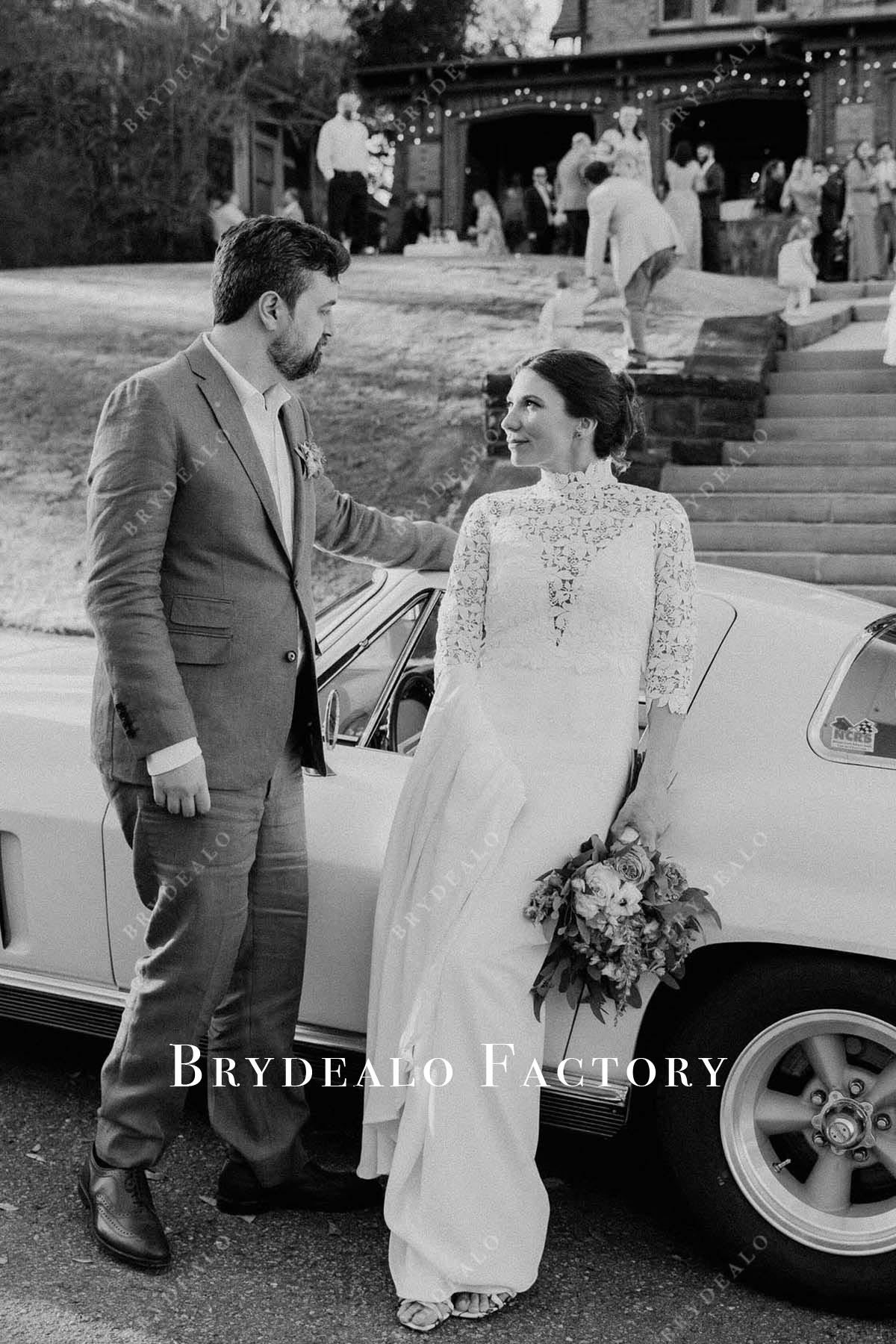 lace high neck mermaid wedding dress