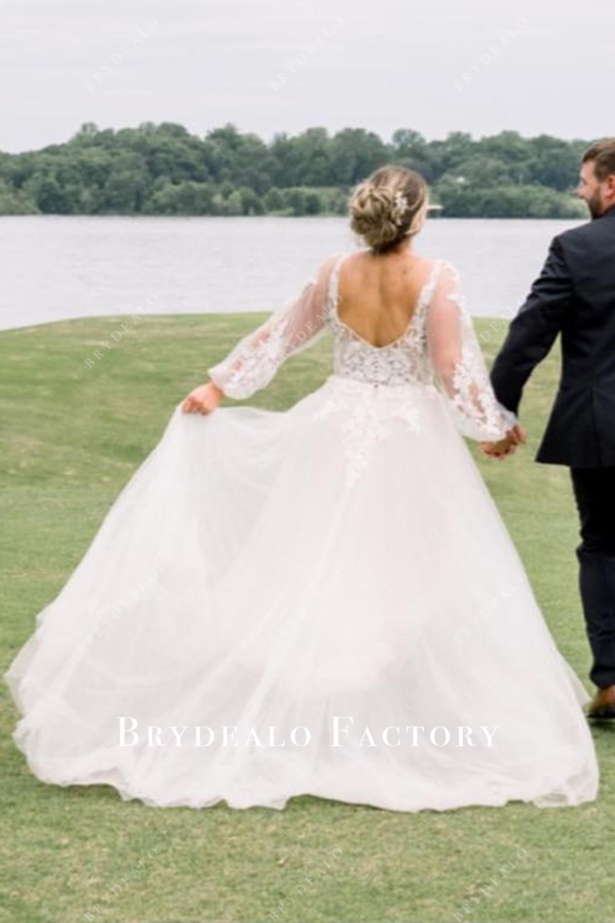 lace illusion back wedding dress