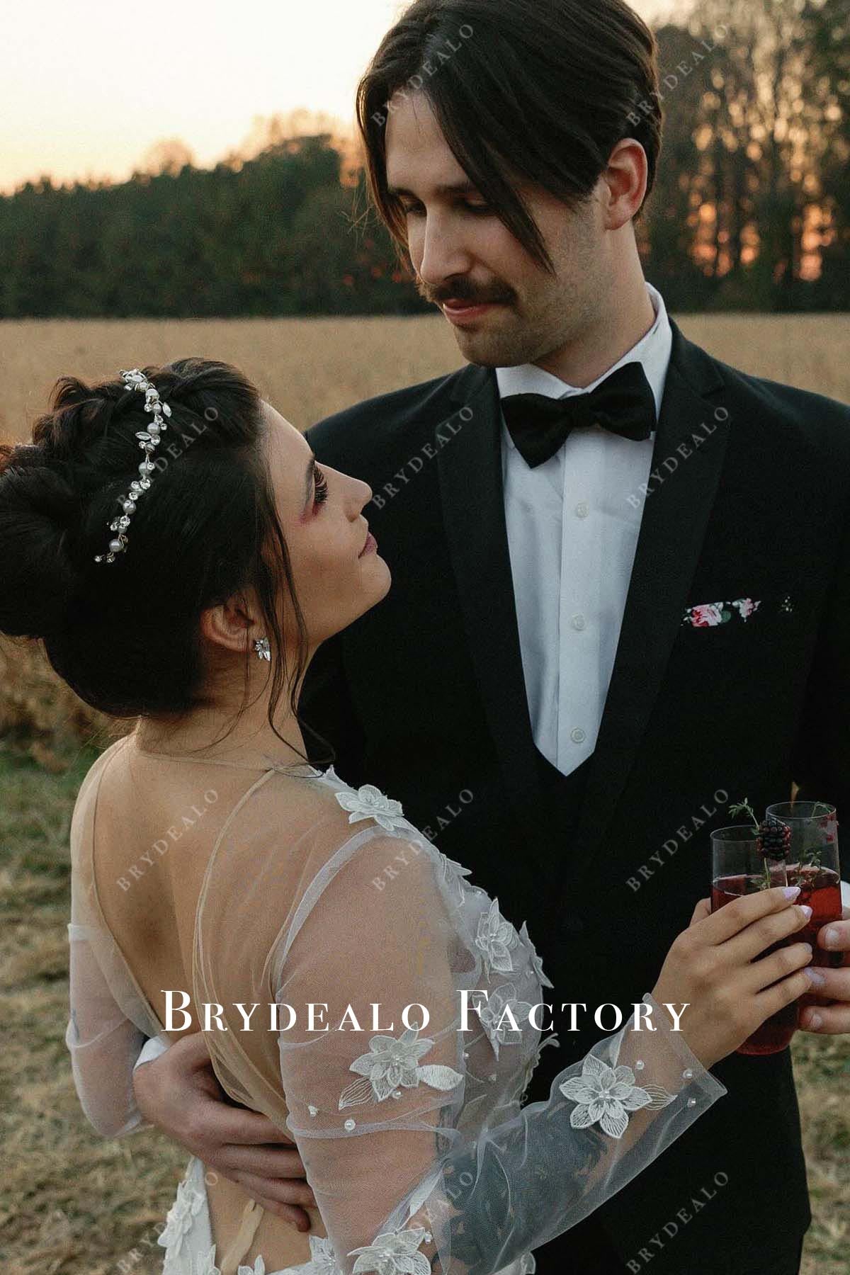 lace illusion back wedding dress