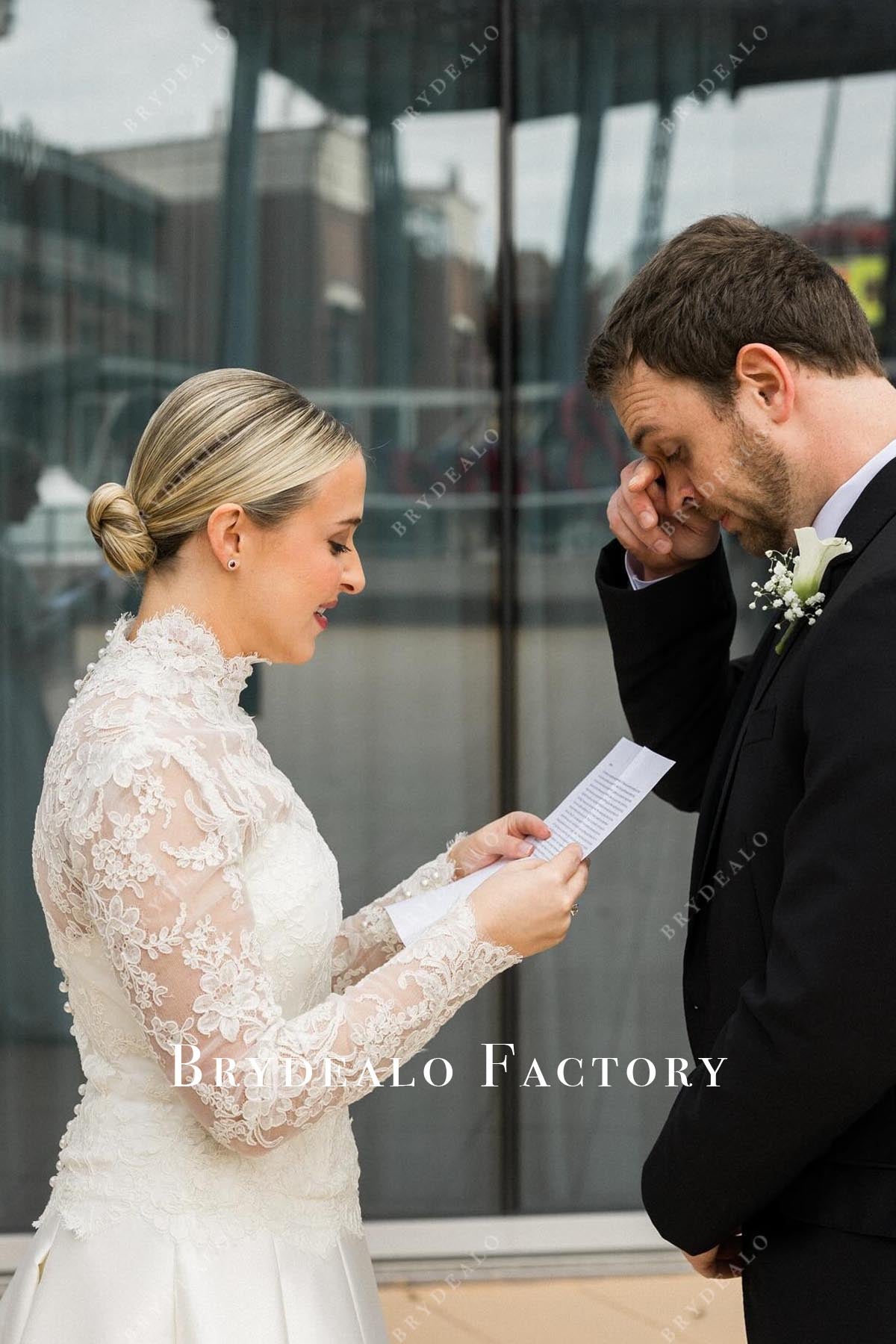 lace illusion sleeves wedding dress