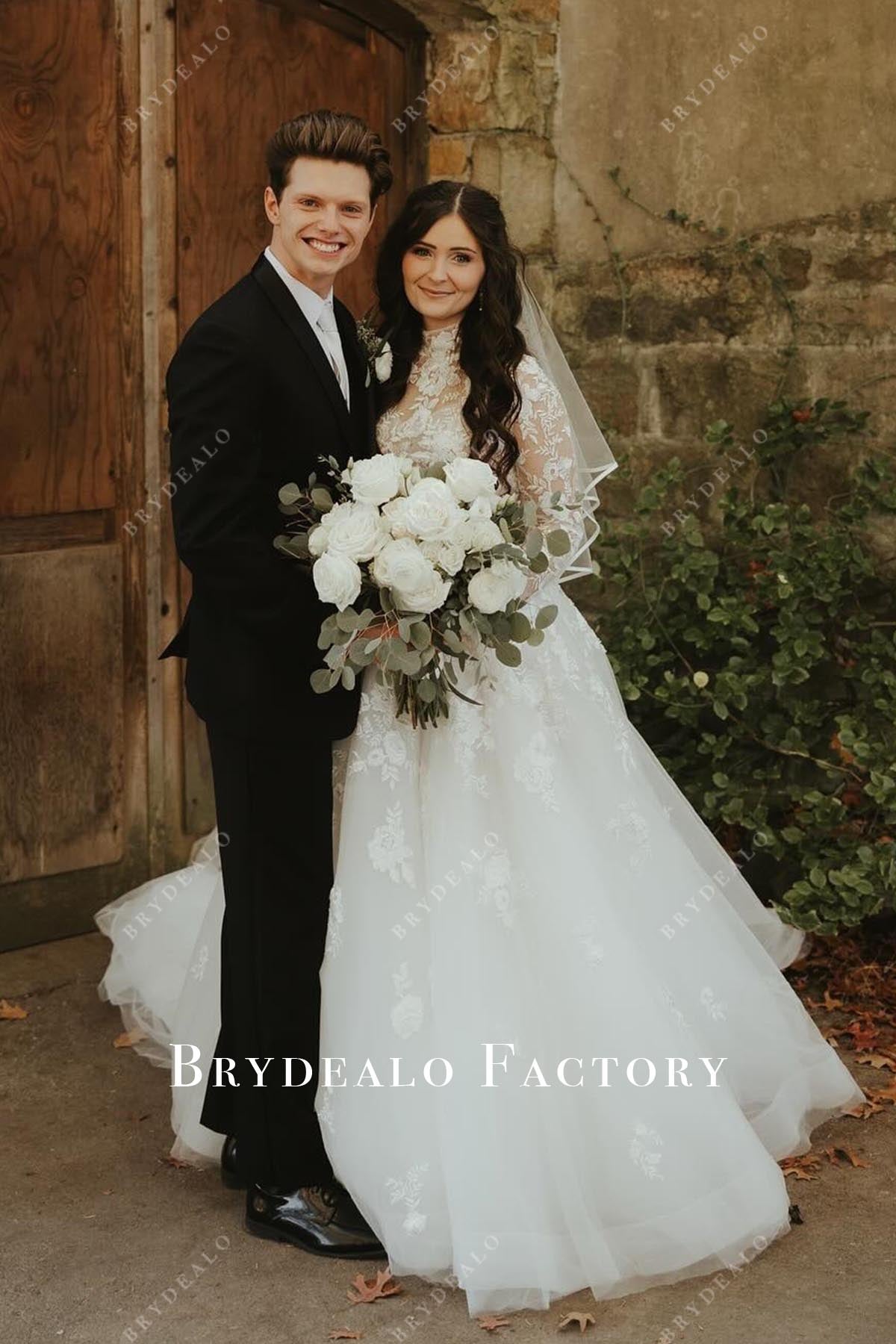 Wedding Dress | Lace High Neck Long Sleeves A-Line Bridal Gown