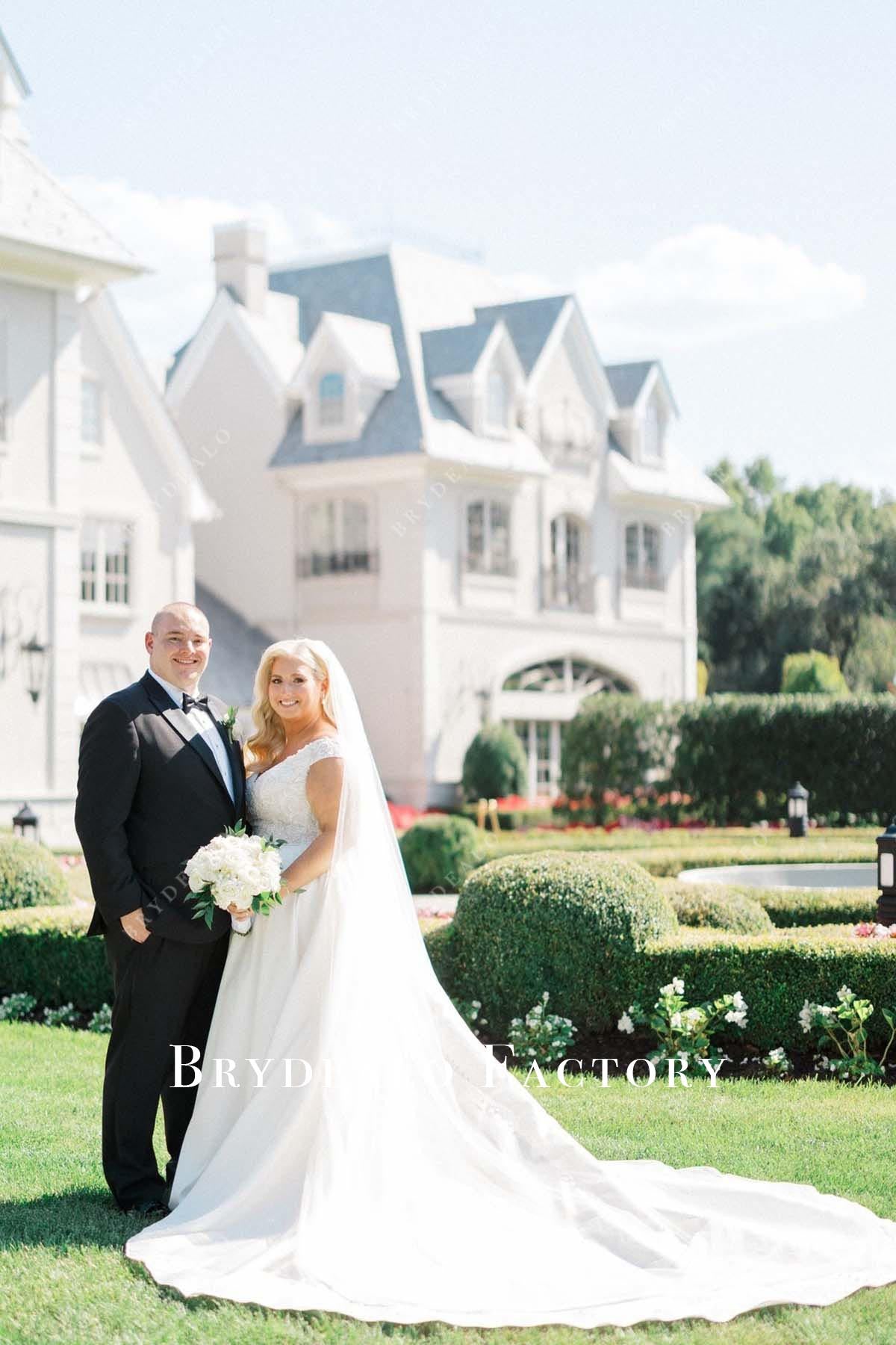 lace long train wedding dress