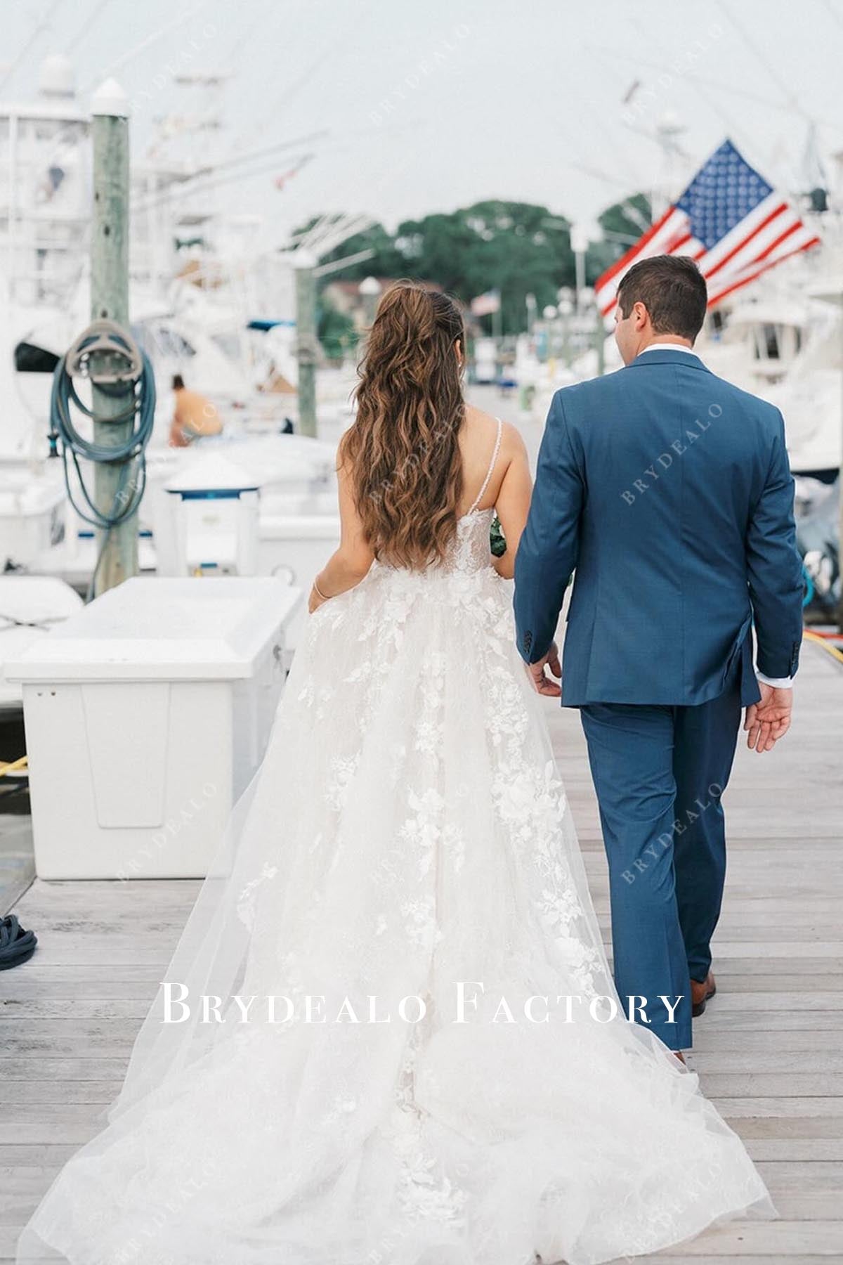 lace long train wedding dress