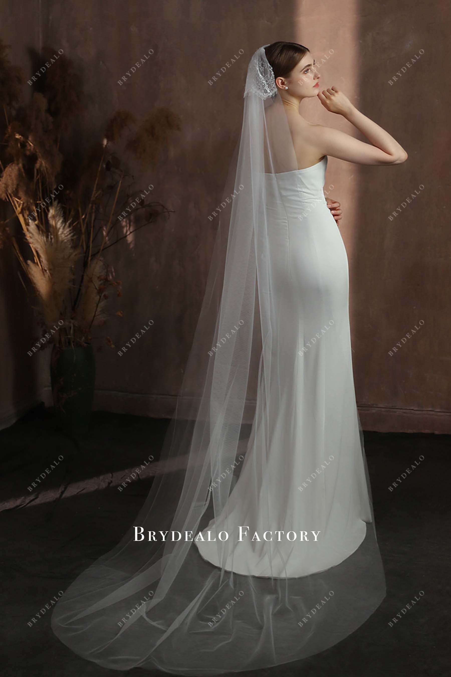 lace long tulle bridal veil