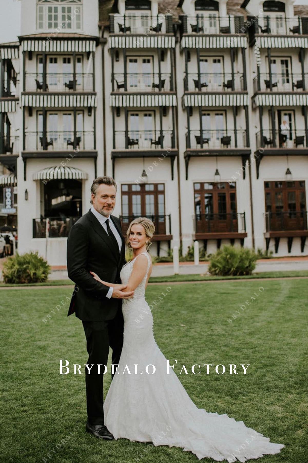 lace mermaid chapel train wedding dress