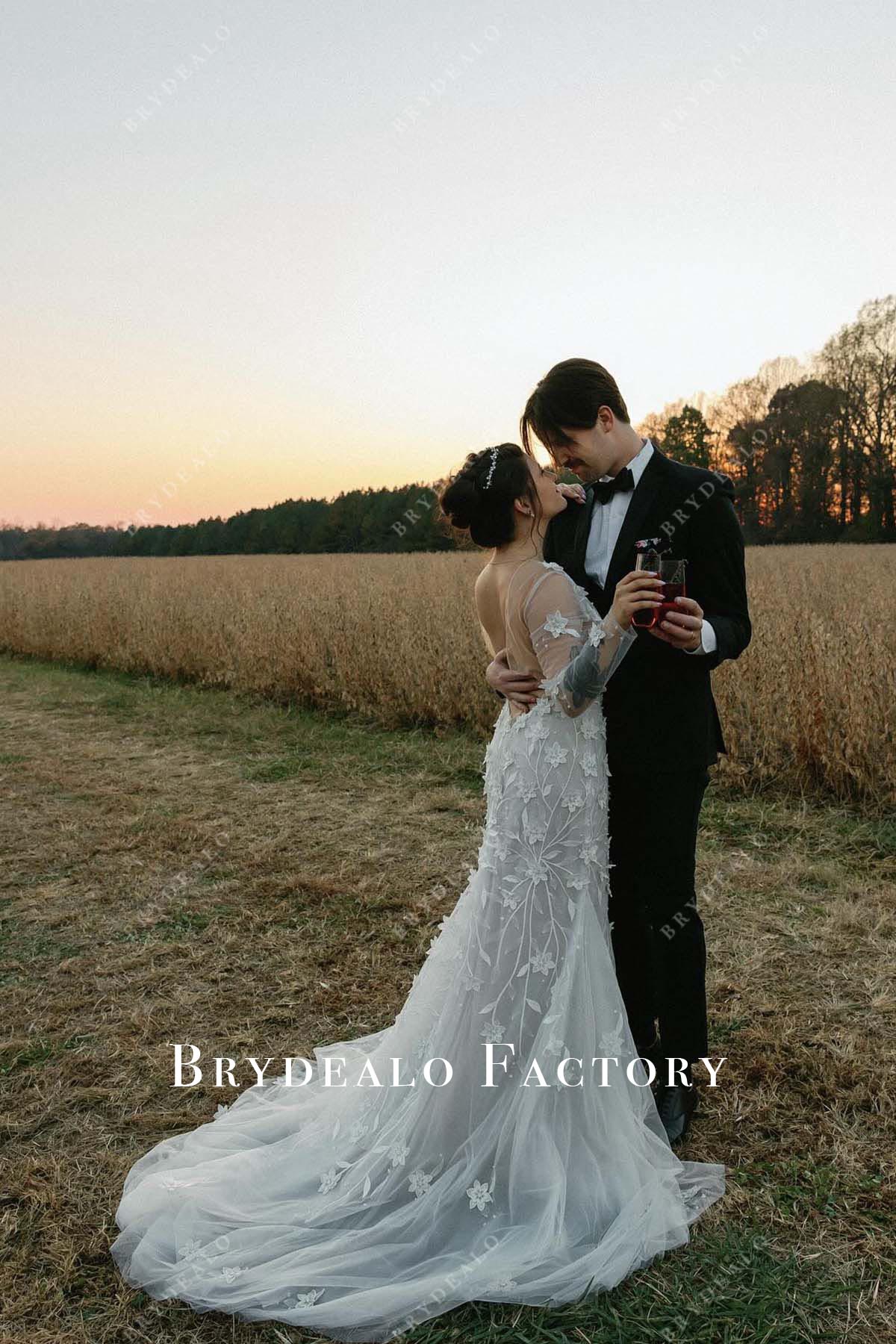 lace mermaid court train wedding dress