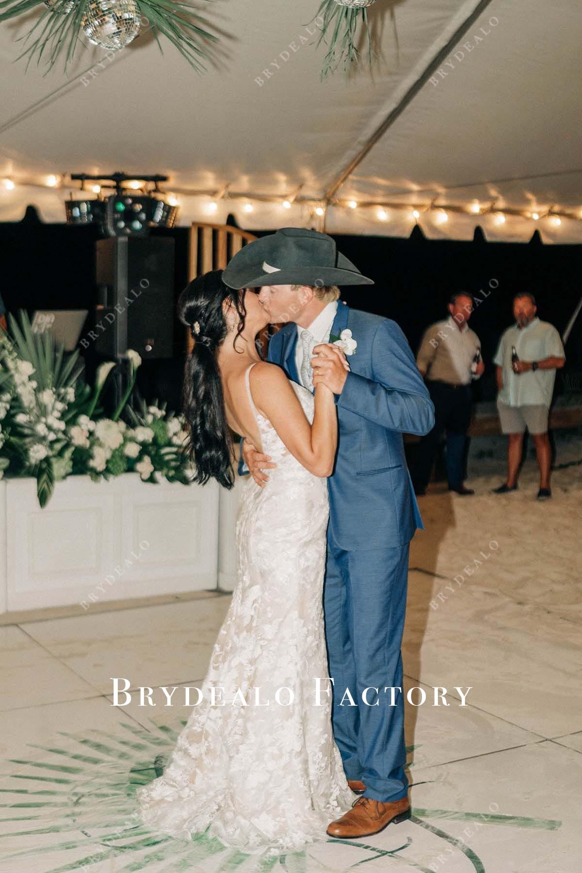 lace mermaid sweep train wedding dress