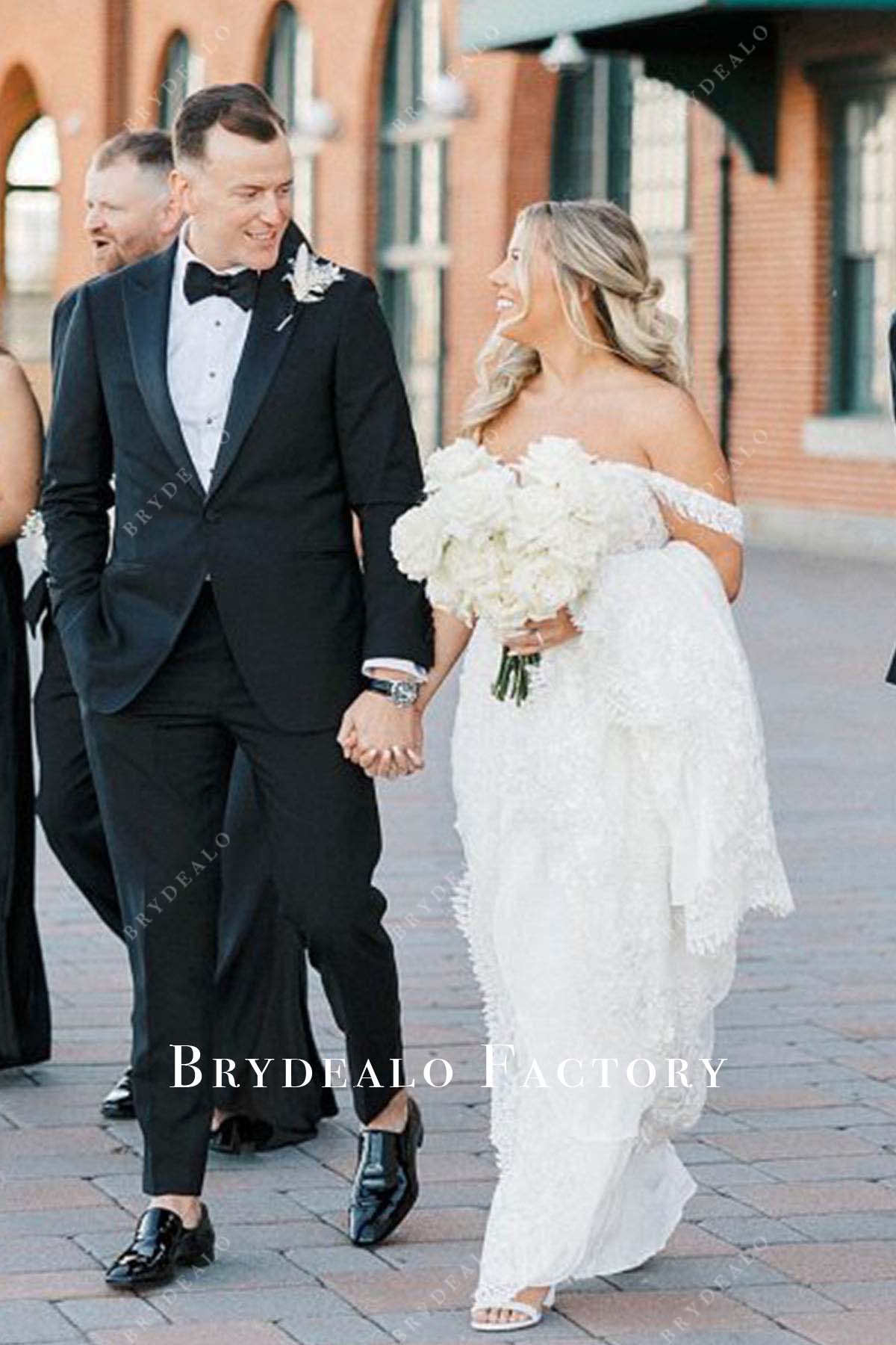 lace off shoulder mermaid wedding dress