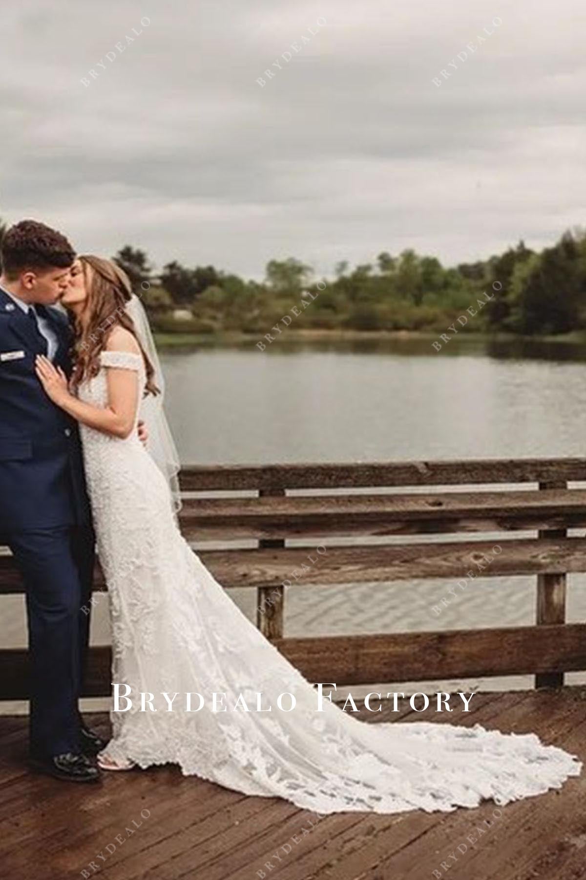 lace off shoulder mermaid wedding dress