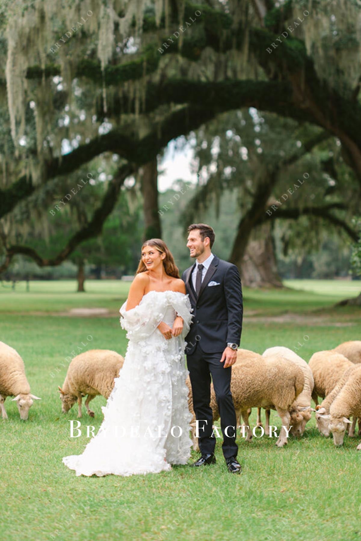 lace off shoulder wedding dress