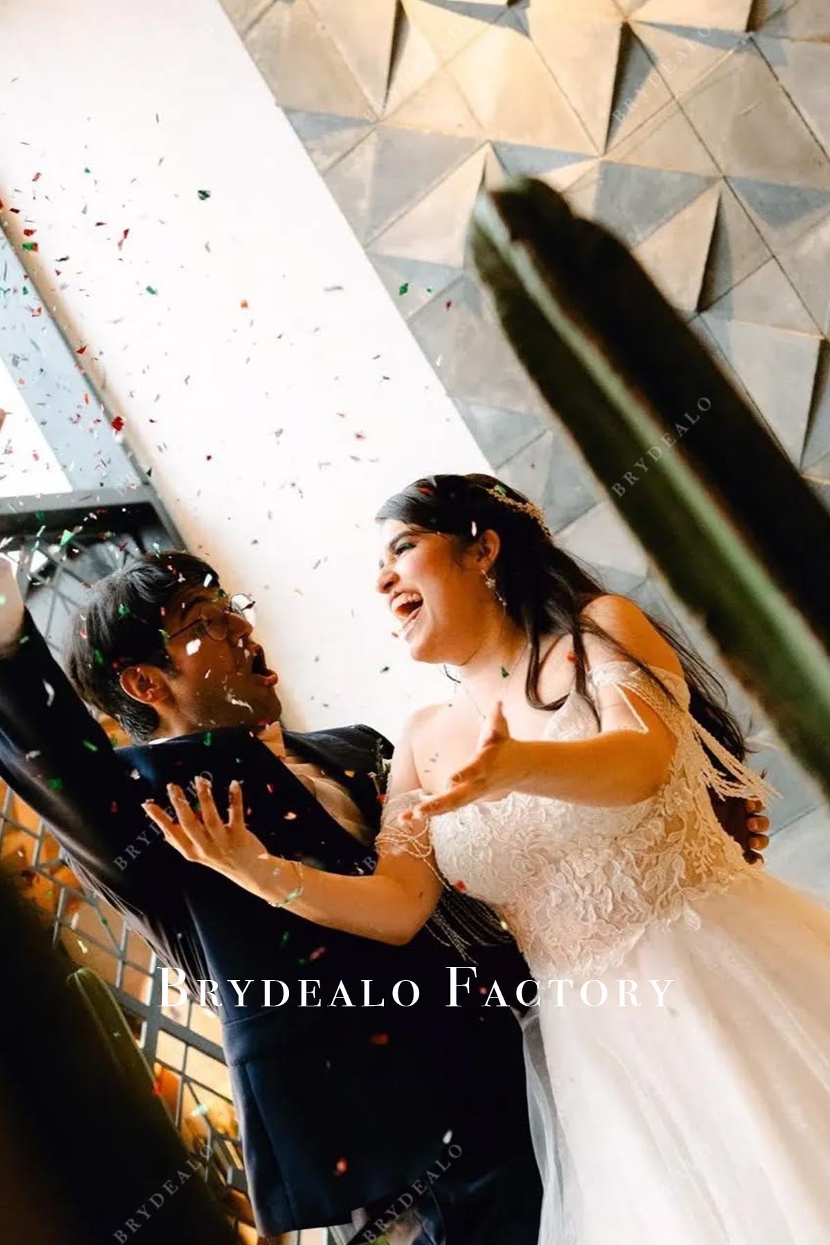 lace off shoulder wedding dress