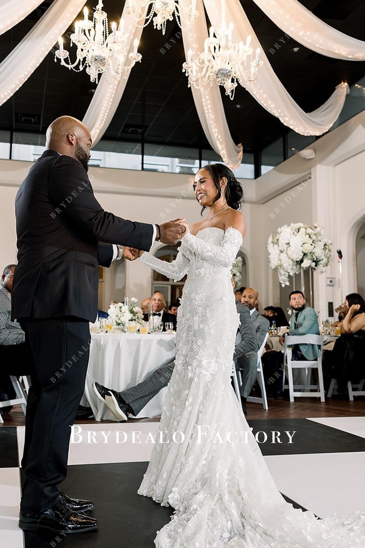 lace off shoulder wedding dress