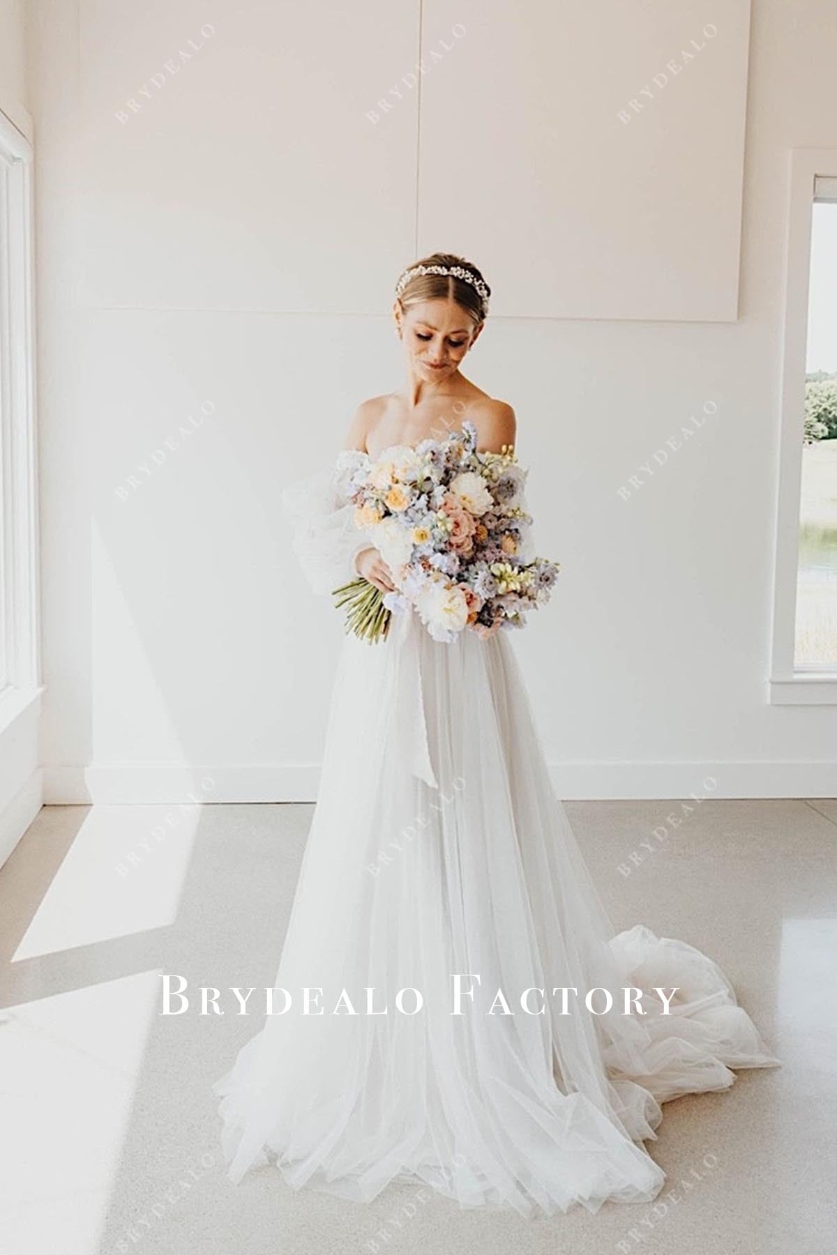 lace off shoulder wedding dress