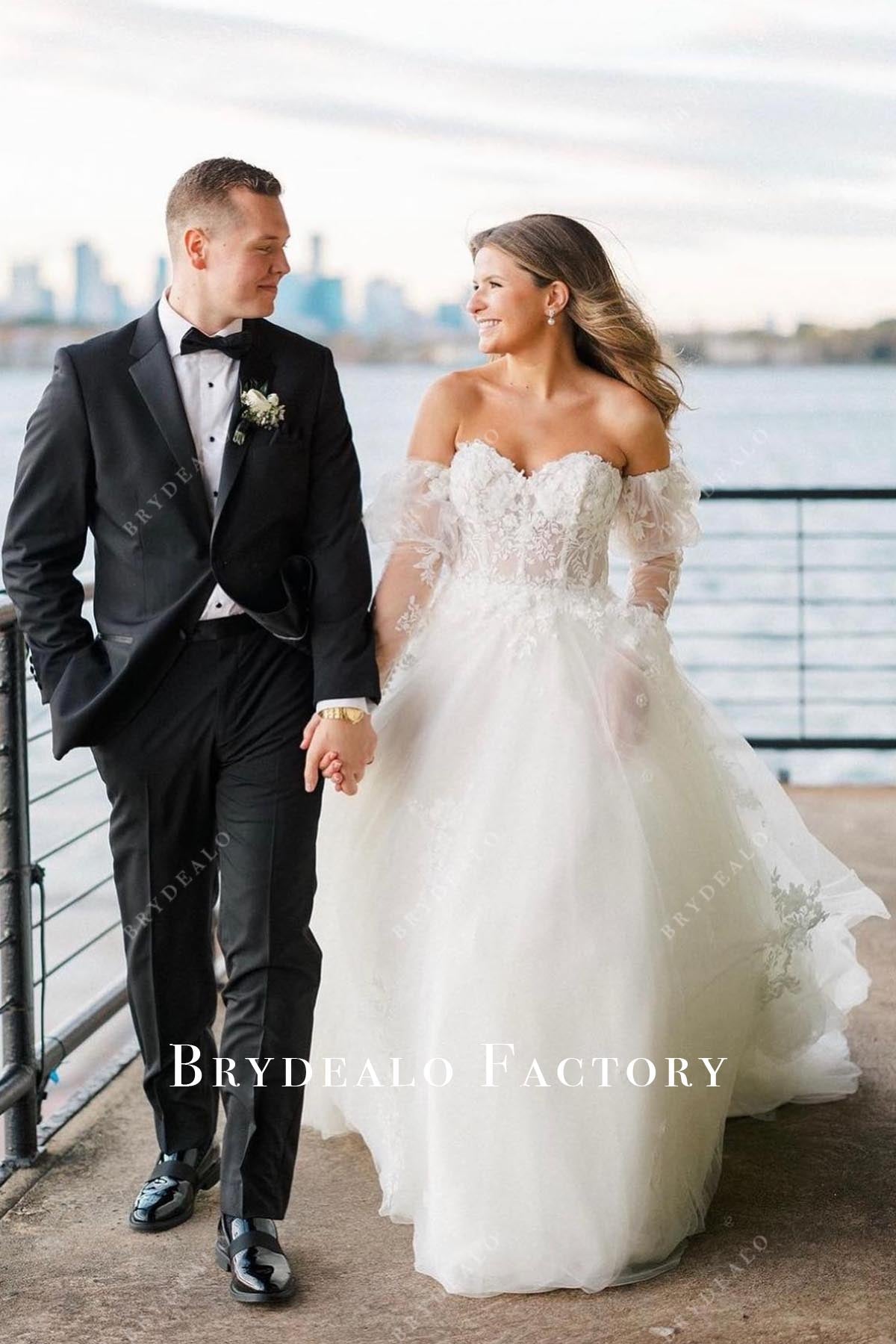 lace off shoulder wedding dress