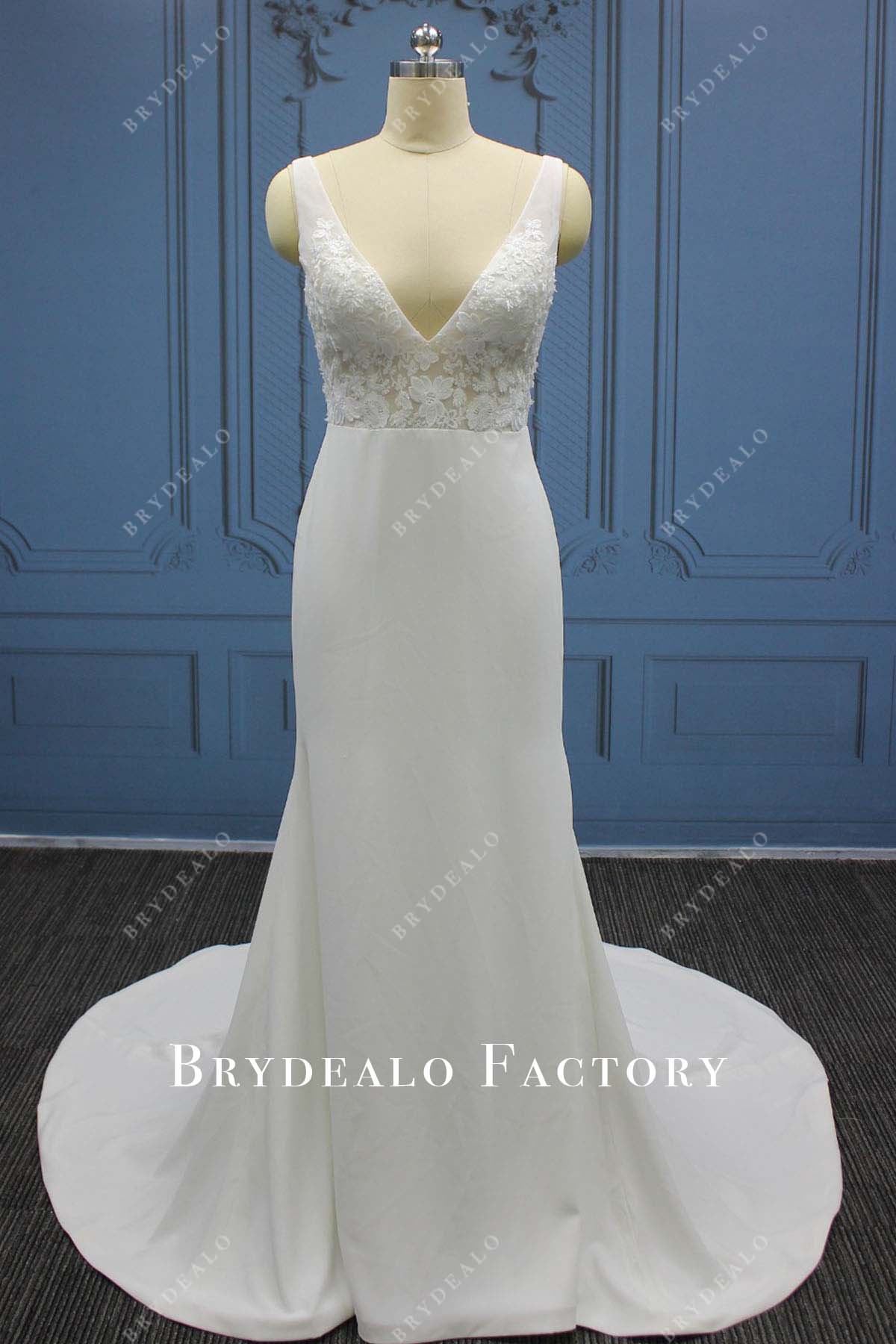 Formal Sleeveless Plunge White Lace Overlay Mermaid Evening Gown, Buttons