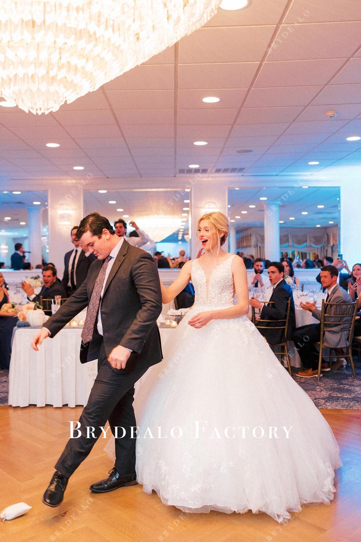 lace plunging neck wedding dress