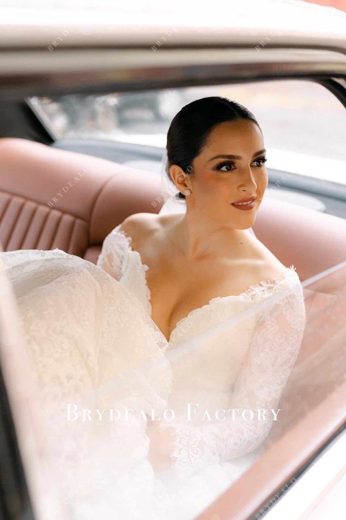 lace plunging wedding dress