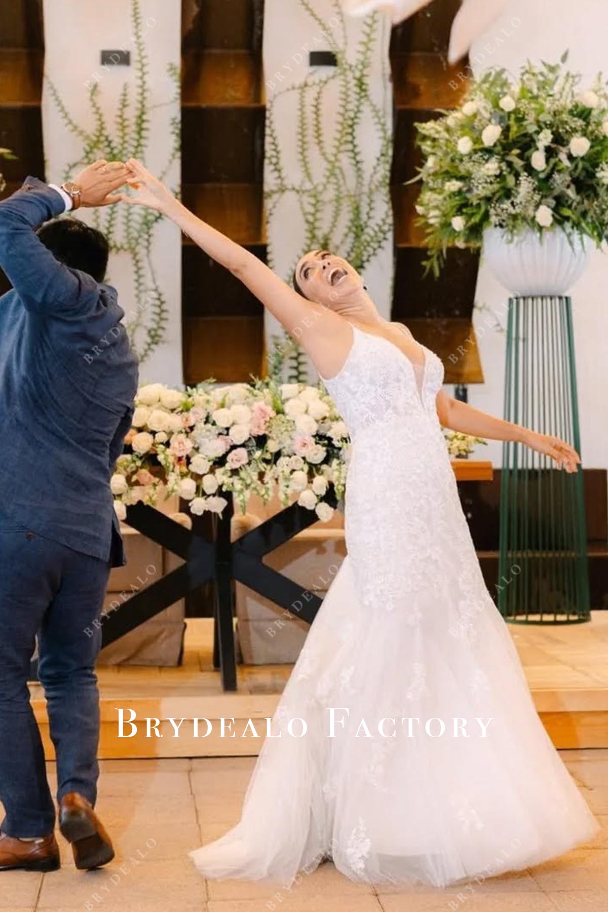 lace plunging wedding dress