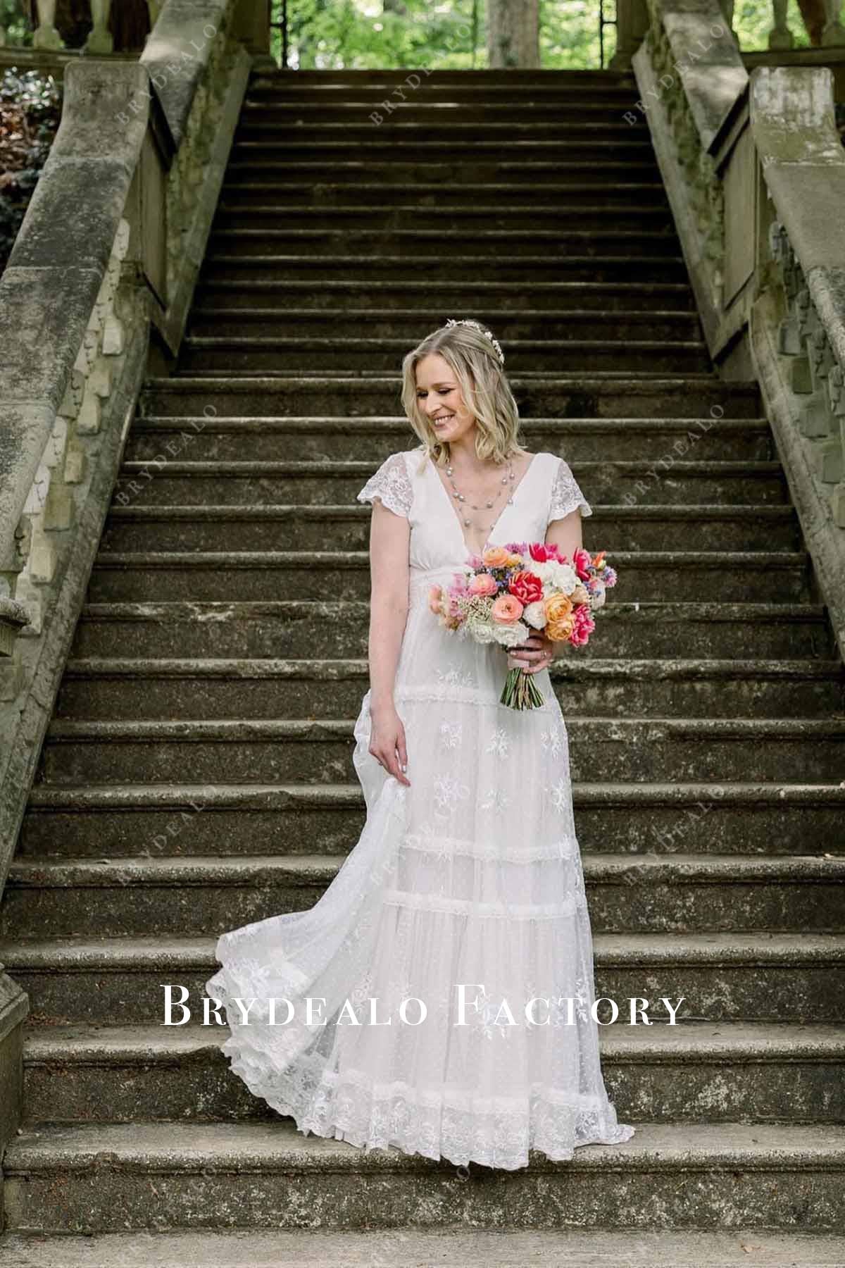 lace plunging wedding dress