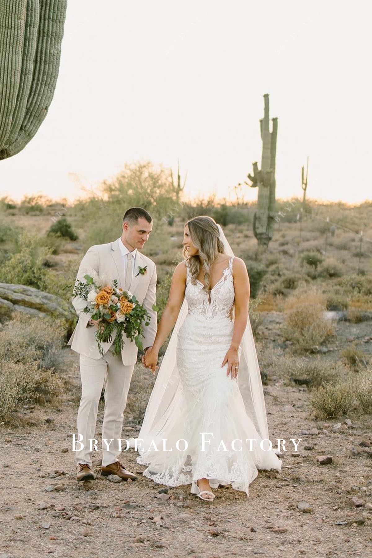 lace plunging wedding dress