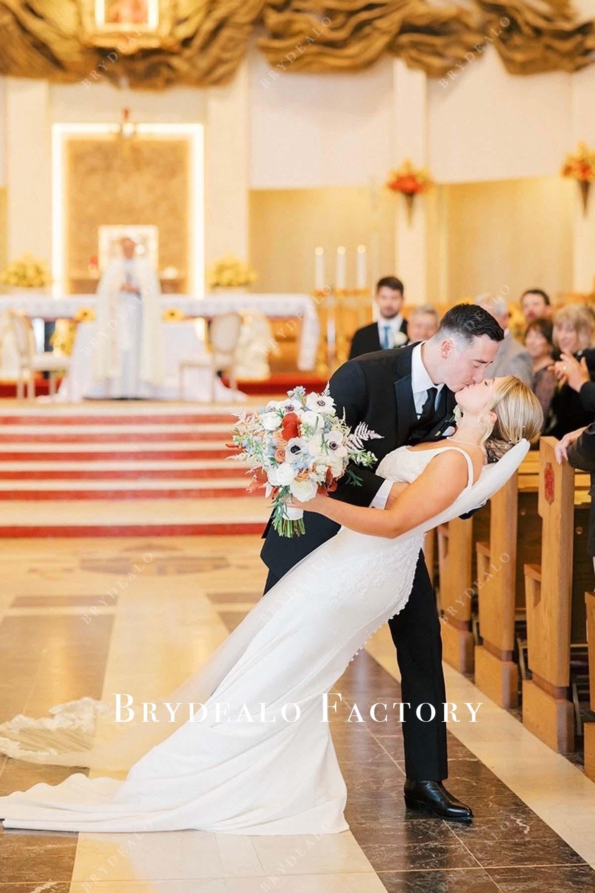 lace square neck wedding dress