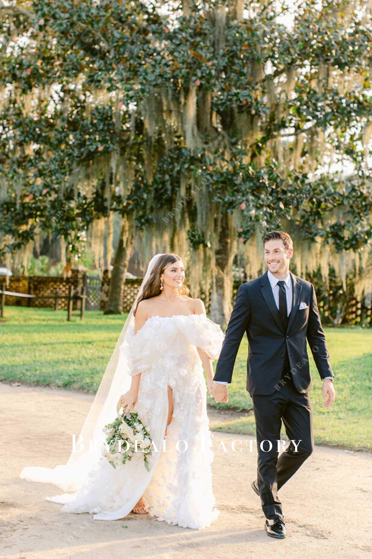 lace straight across wedding dress