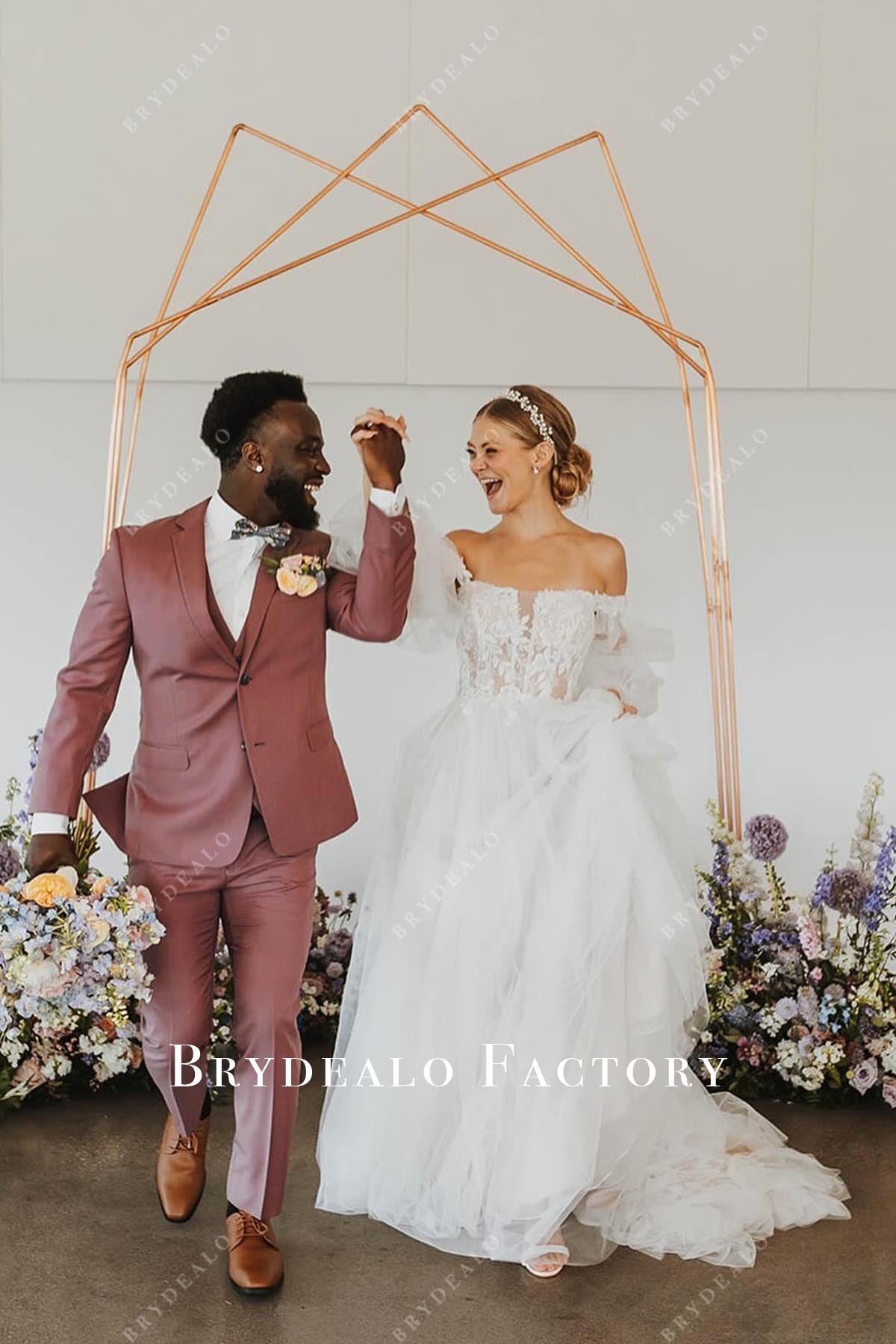 lace straight across wedding dress