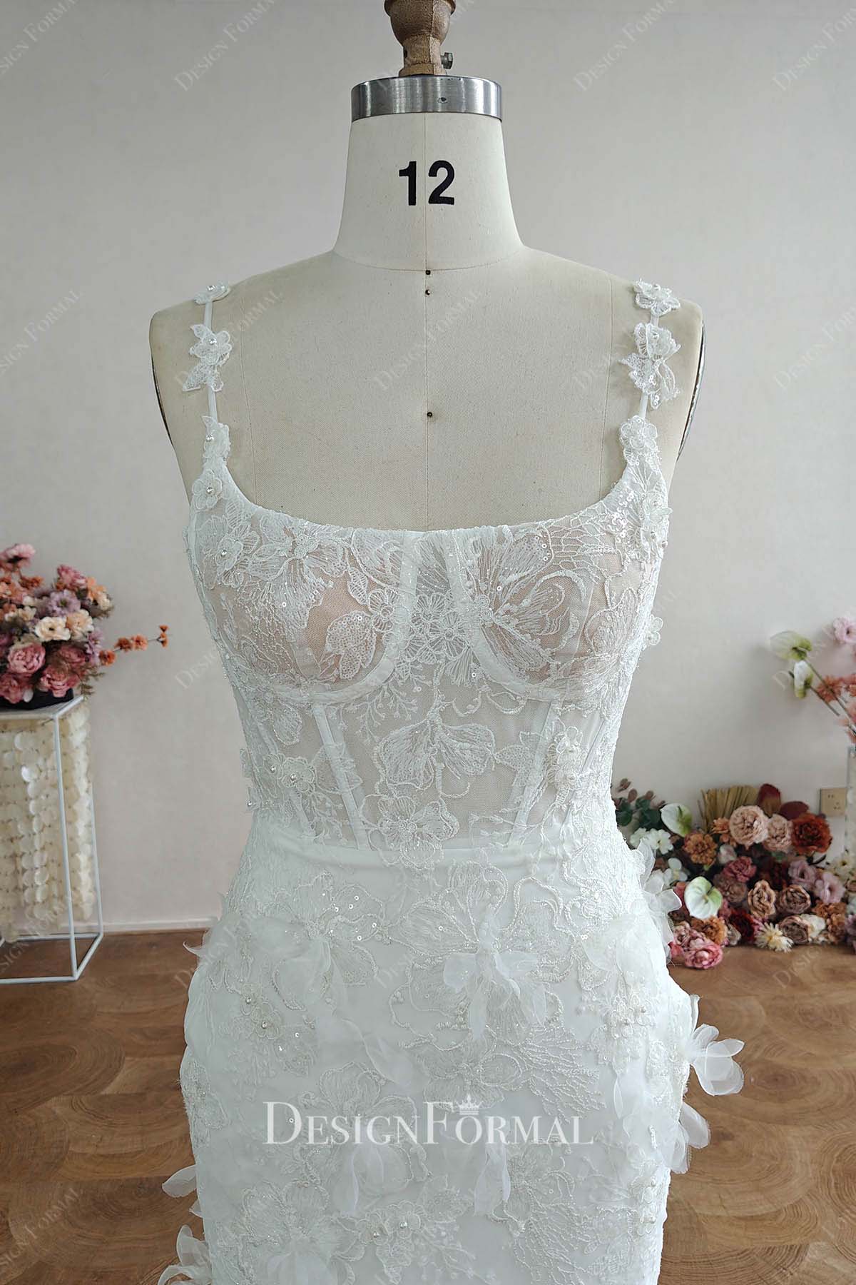 lace straps illusion bodice mermaid wedding dress