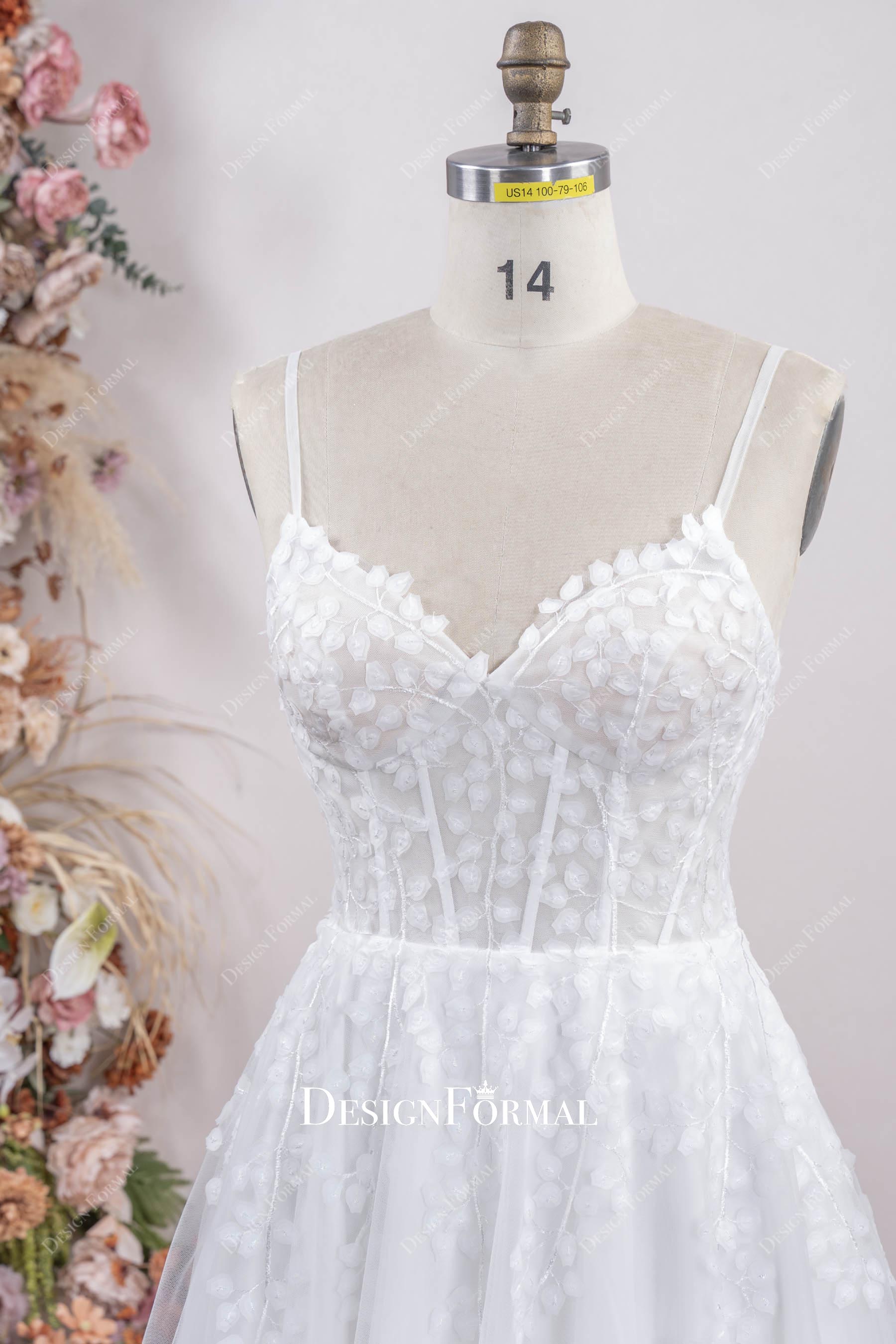 lace thin straps a line bridal dress