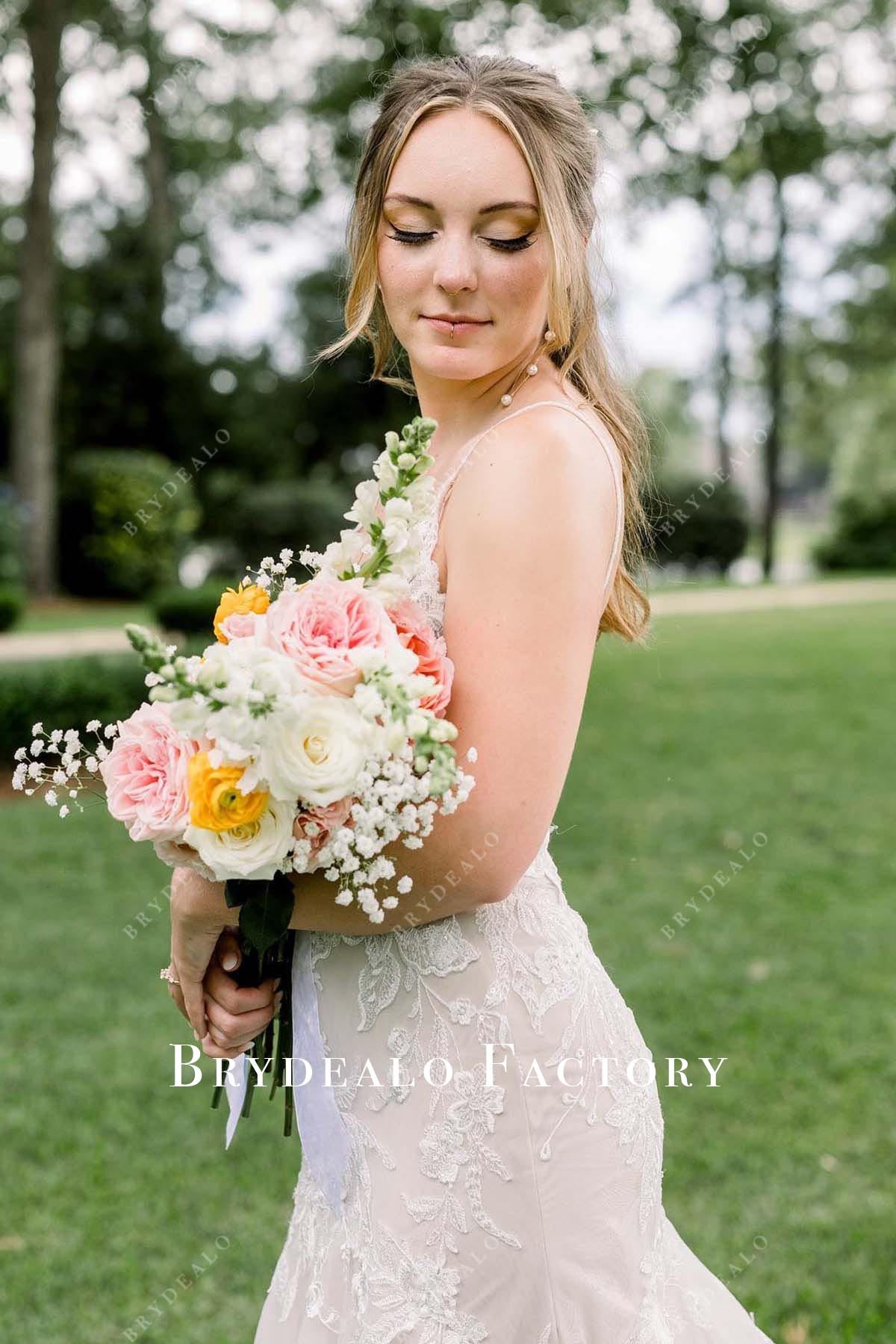 lace thin straps wedding dress