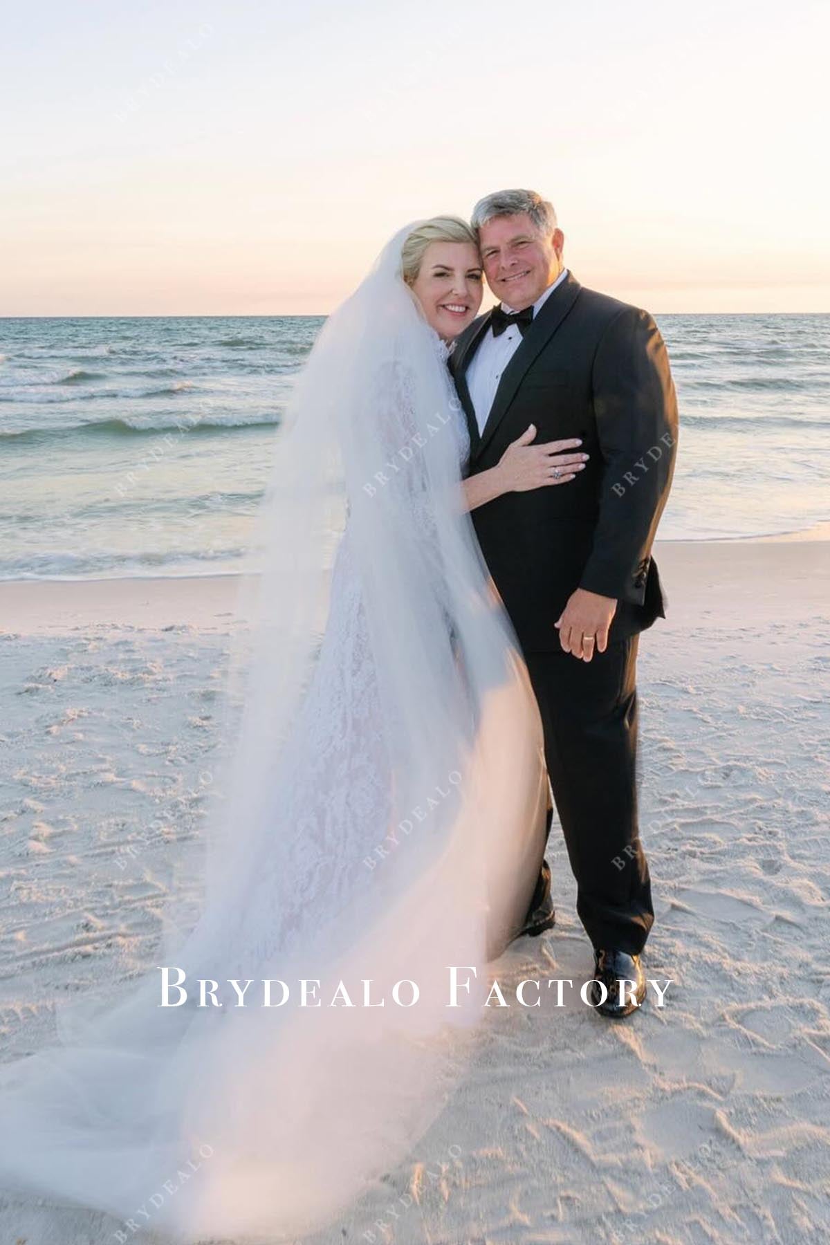 lace three quarter sleeves wedding dress