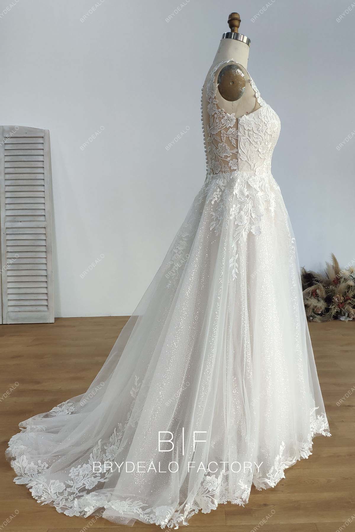 Court Train Custom Glitter Ball Gown Wedding Dress