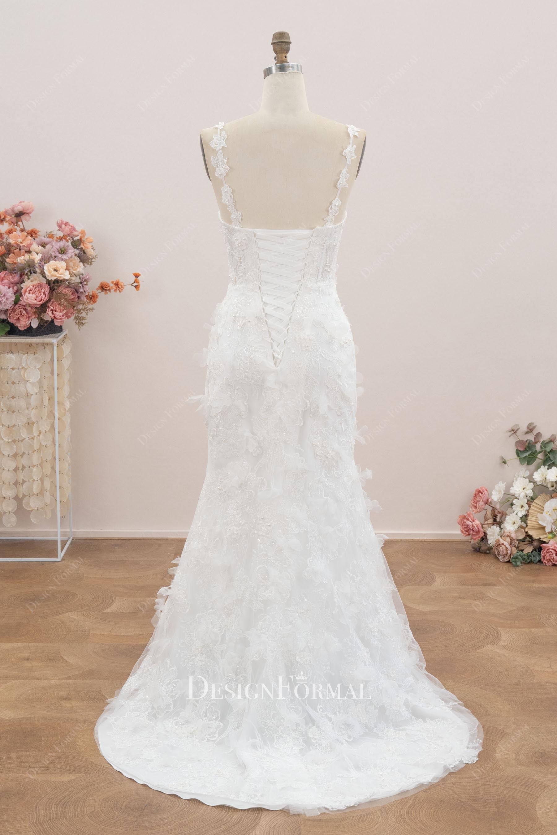 Luxury Lace Detachable Overskirt Mermaid Wedding Dress