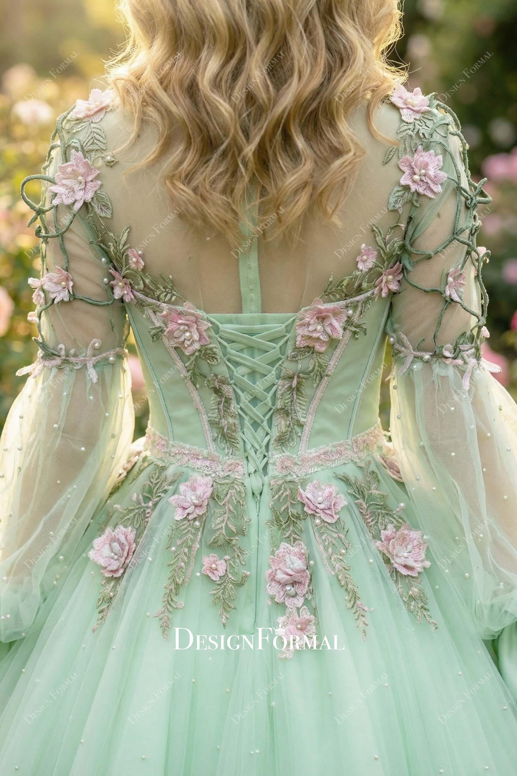 lace-up back mint garden wedding dress formal gowns